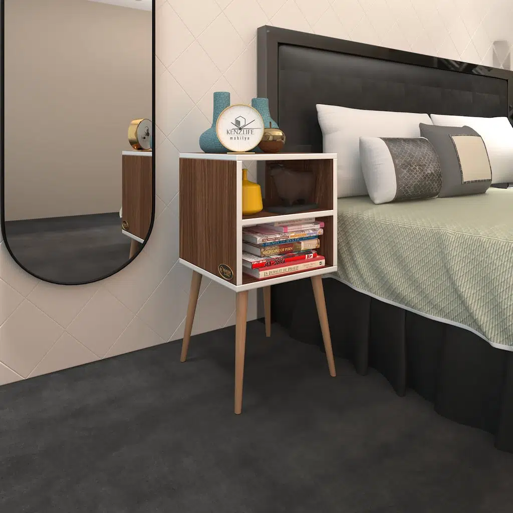 Kenzlife komodin erkeli cvz 74*39*39 ahşap ayaklı komidin kitaplık