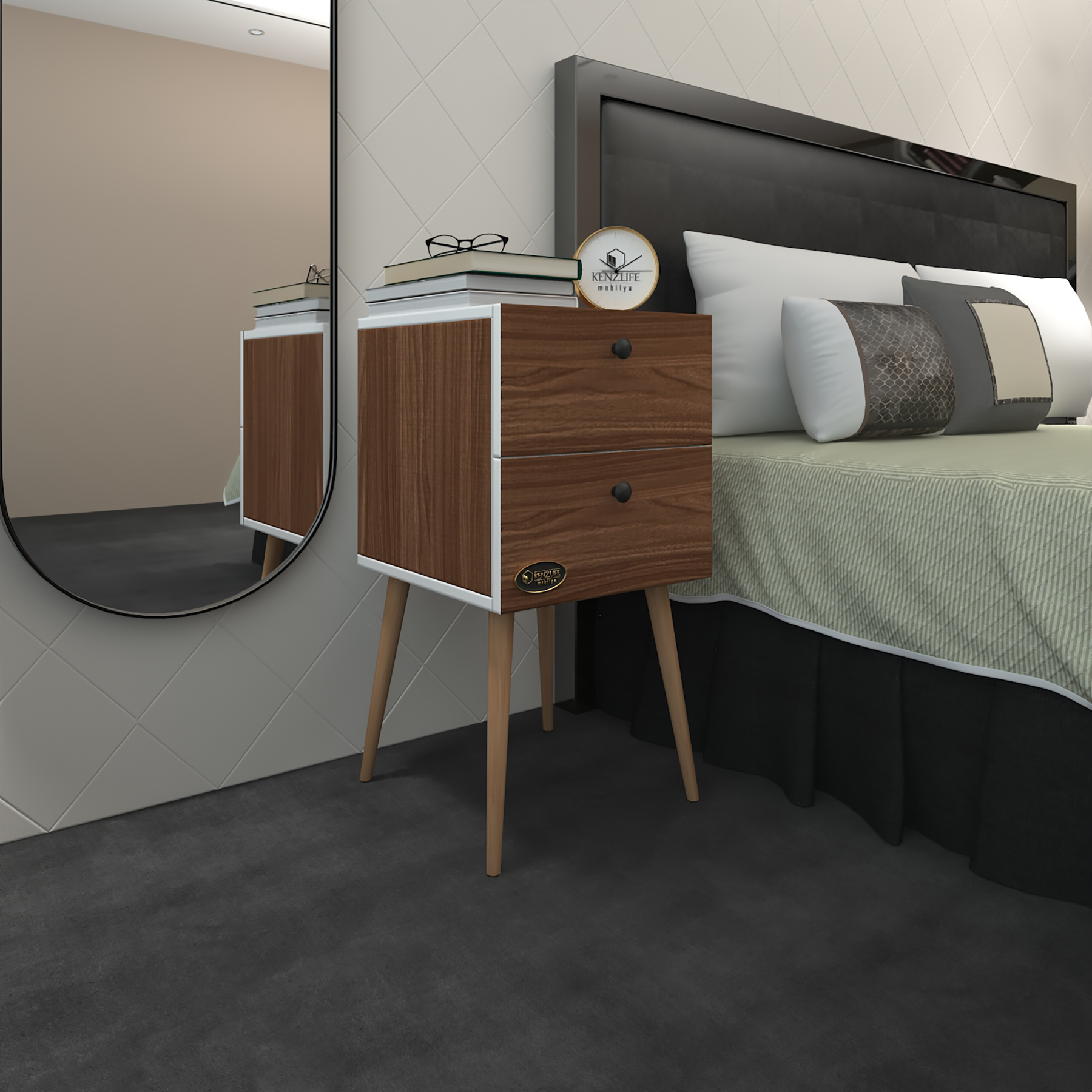 Kenzlife komodin kilitli hanami cvz 74*39*39 komidin ahşap ayaklı kitaplık ayakkabılık kapaklı arkalıklı