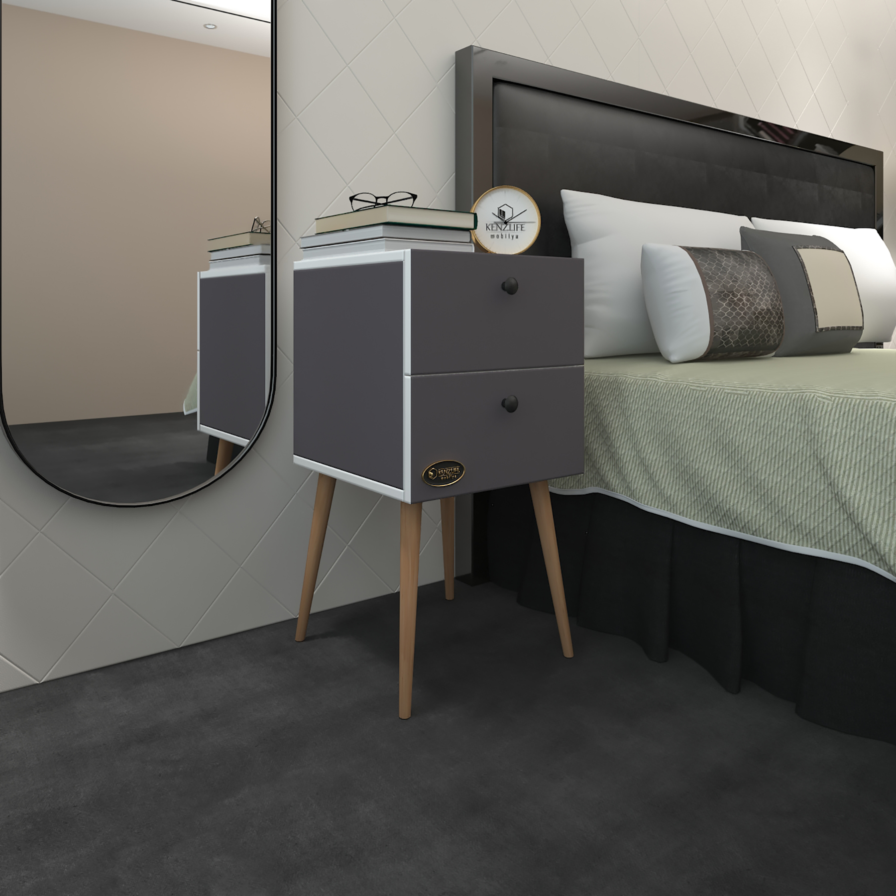 Kenzlife komodin kilitli hanami gri 74*39*39 komidin ahşap ayaklı kitaplık ayakkabılık kapaklı arkalıklı