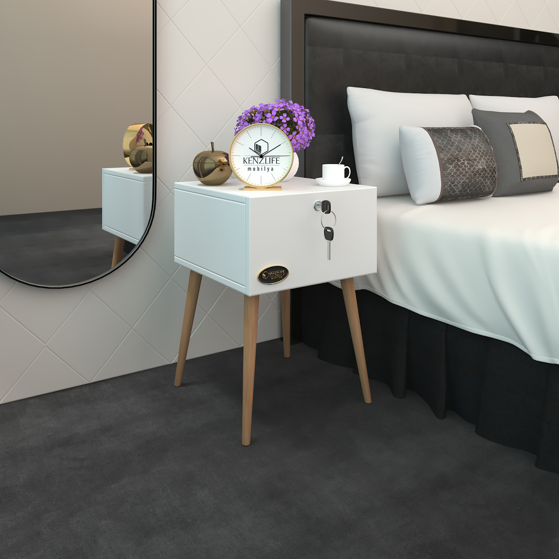 Kenzlife komodin kazuki byz 60*39*39 komidin ahşap ayaklı kitaplık ayakkabılık kapaklı arkalıklı