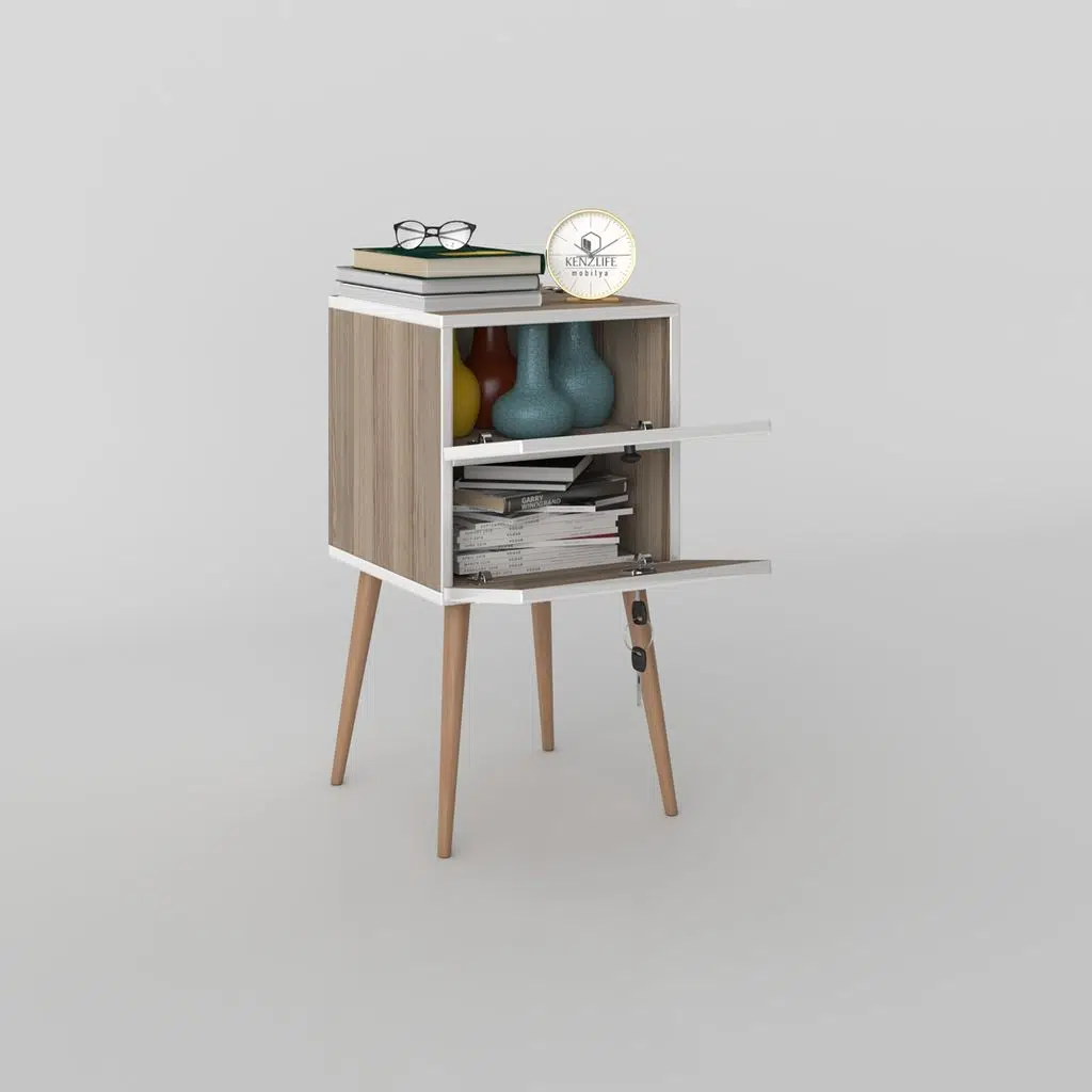 Kenzlife komodin kilitli sakura crd 74*39*39 komidin ahşap ayaklı kitaplık ayakkabılık kapaklı arkalıklı