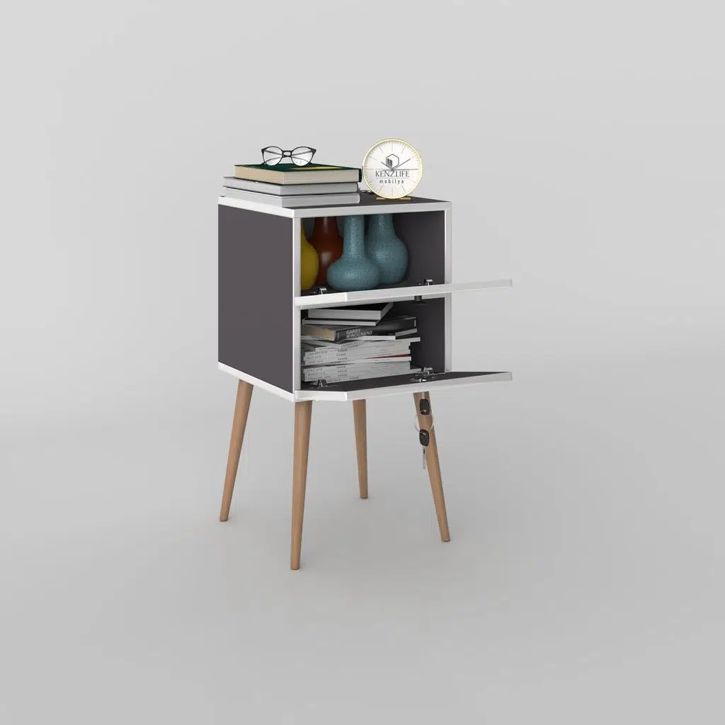 Kenzlife komodin kilitli sakura gri 74*39*39 komidin ahşap ayaklı kitaplık ayakkabılık kapaklı arkalıklı