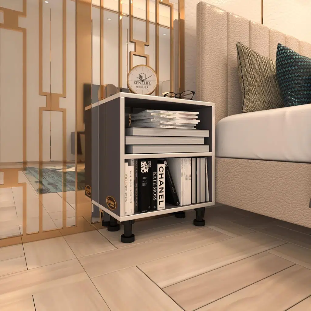 Kenzlife komodin matti gri 48*40*40 ayarlı ayaklı komidin kitaplık