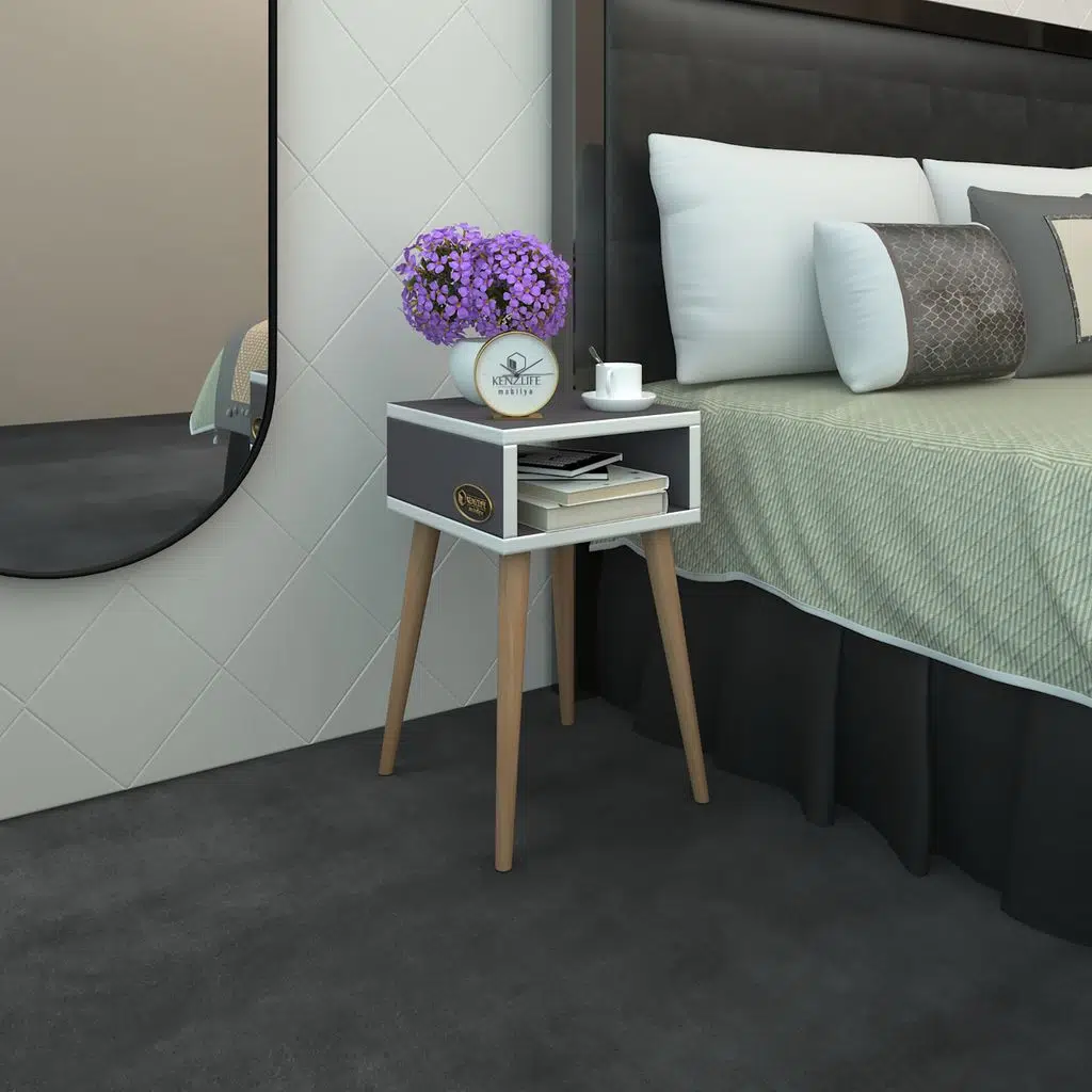 Kenzlife komodin ragnarok gri komidin 49*29*29 ahşap ayaklı