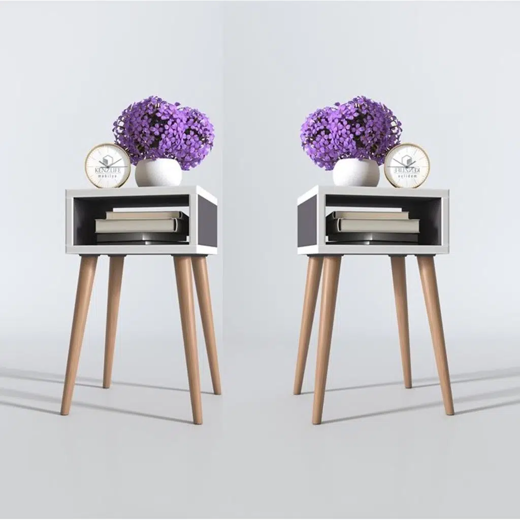 Kenzlife komodin ragnarok gri 2 li set 49*29*29 komidin ahşap ayaklı