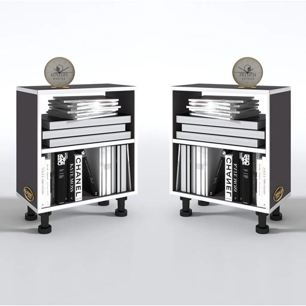 Kenzlife komodin tereşkova gri 2 li set 47*39*19 mutfak banyo ofis dolabı komidin siyah ayaklı (m)