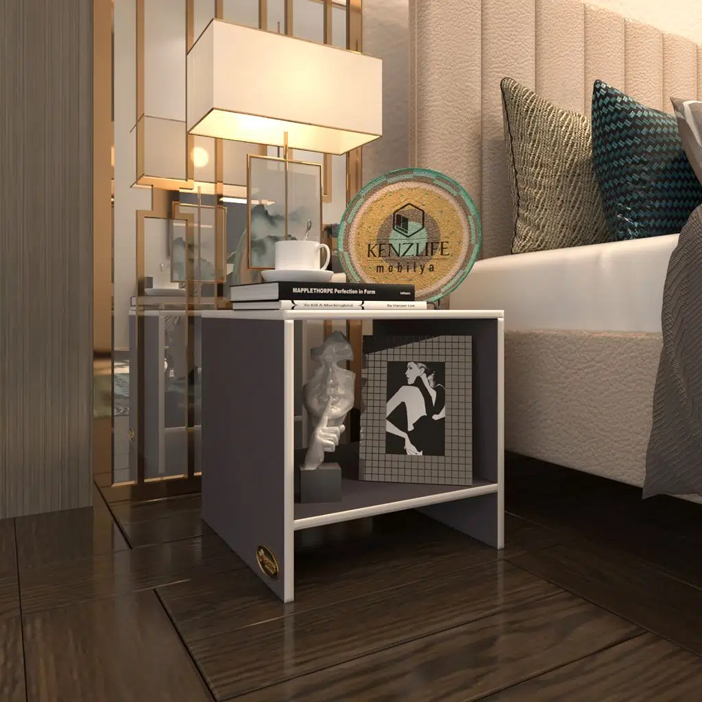 Kenzlife komodin vincenzo gri komidin 39*39*39 orta zigon sehpa minik boy (mng)