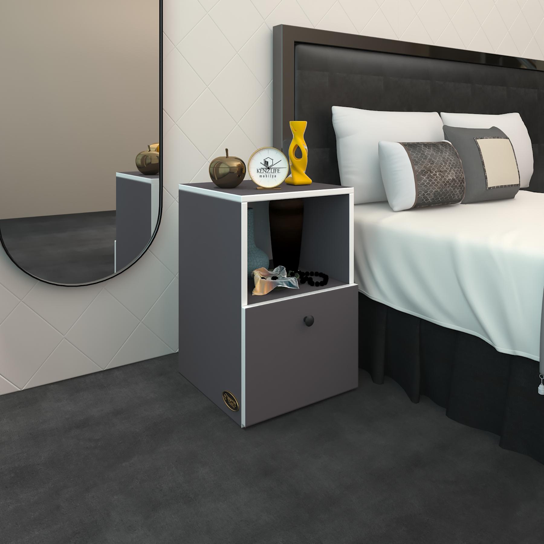 Kenzlife komodin yokatta gri 60*39*39 komidin kitaplık ayakkabılık kapaklı arkalıklı
