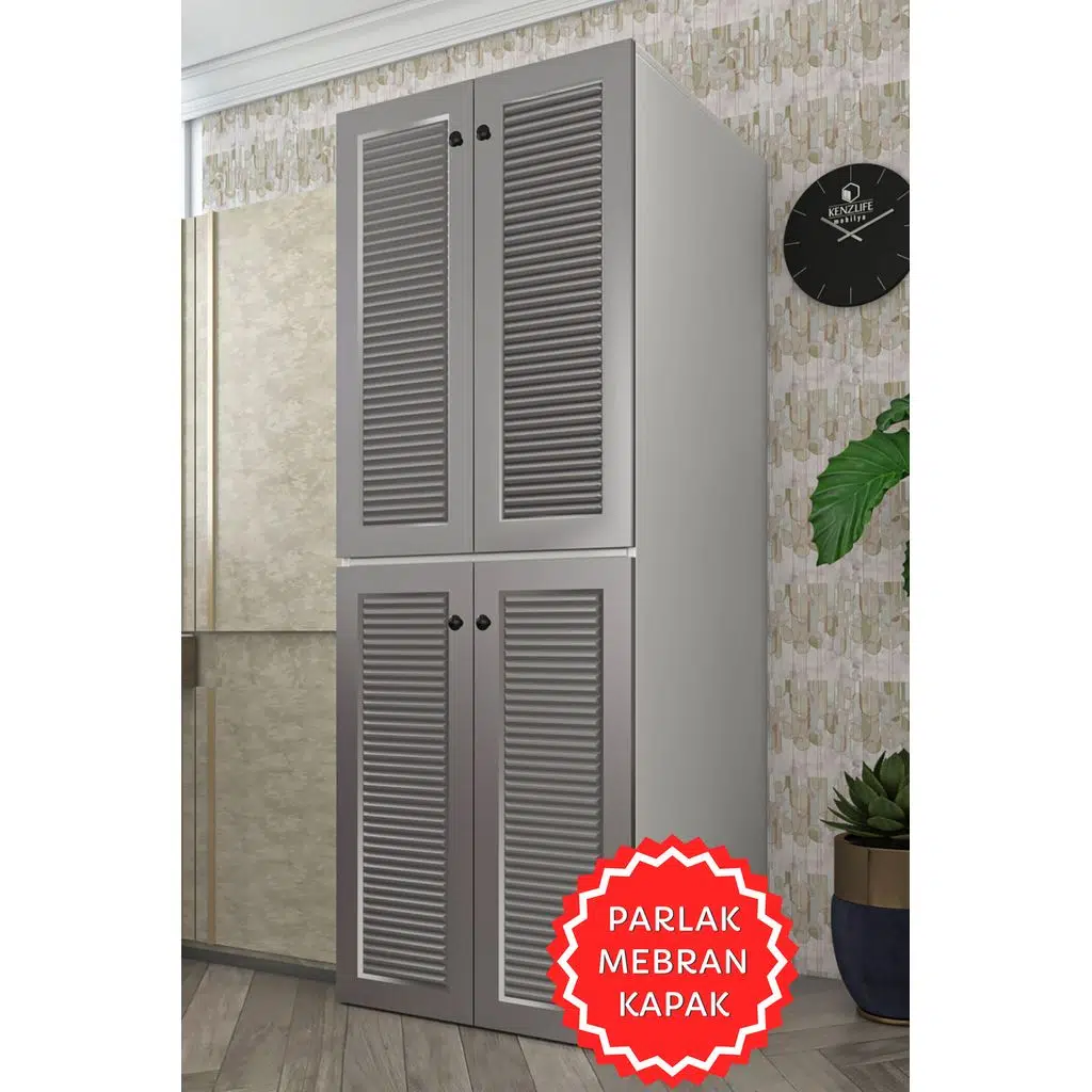 Kenzlife membran çamaşır-bulaşık makinesi dolabı kapaklı roksana gribyz 180*70*60 mebran kapak MDF gövde banyo çift katlı arkalıksız