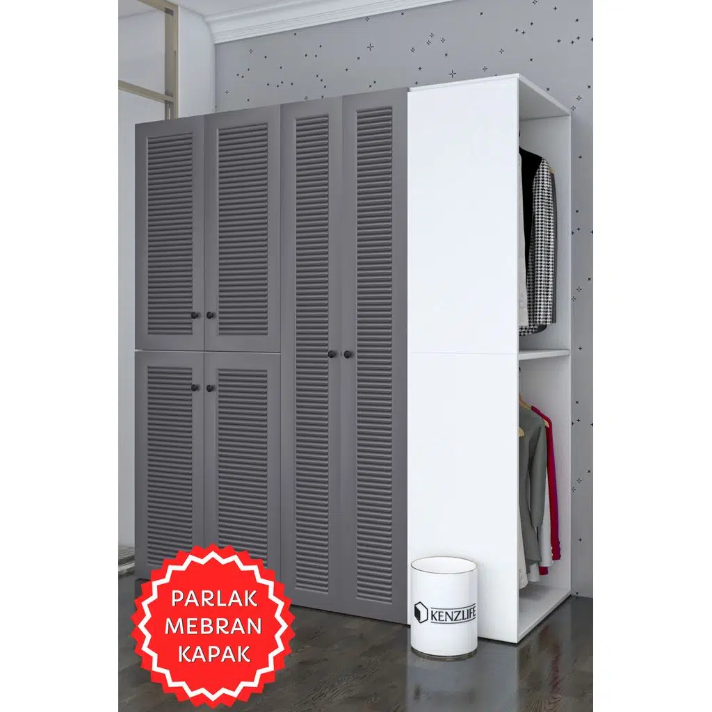 Kenzlife membran çamaşır-kurutma makinesi dolabı ve giysi dolabı bistami sağ gribyz panjur 180*160*60 mebran kapak MDF gövde