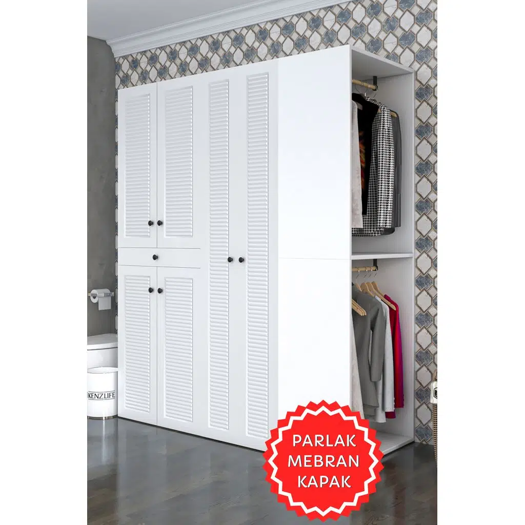 Kenzlife membran çamaşır-kurutma makinesi dolabı ve giysi dolabı çekmeceli eşari sağ byzbyz 187*160*60 mebran kapak MDF gövde