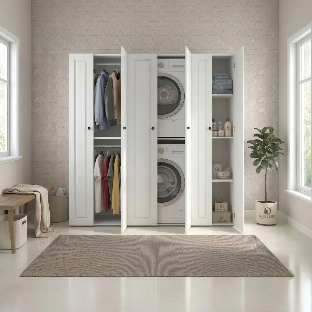 Kenzlife membran çamaşır-kurutma makinesi dolabı ve giysi dolabı suyuti sağ byzbyz çerçeve 180*170*60 mebran kapak MDF gövde banyo