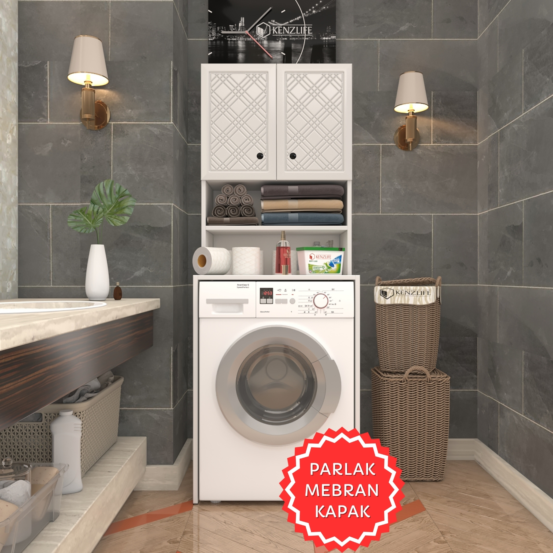 Kenzlife membran çamaşır makinesi dolabı hayzum byzbyz hasır 180*66*55 mebran kapak suntalam gövde