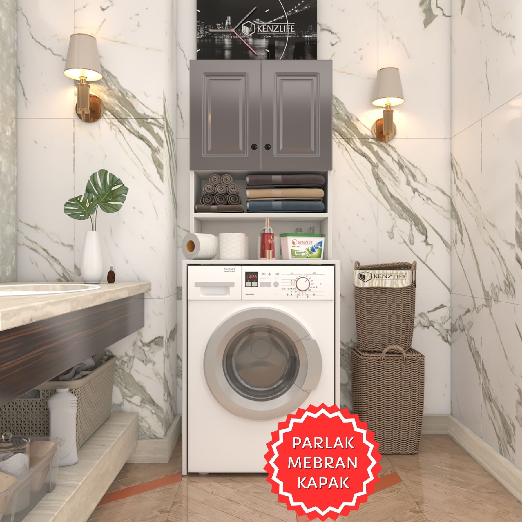 Kenzlife membran çamaşır makinesi dolabı hayzum gribyz çerçeve 180*66*55 mebran kapak suntalam gövde