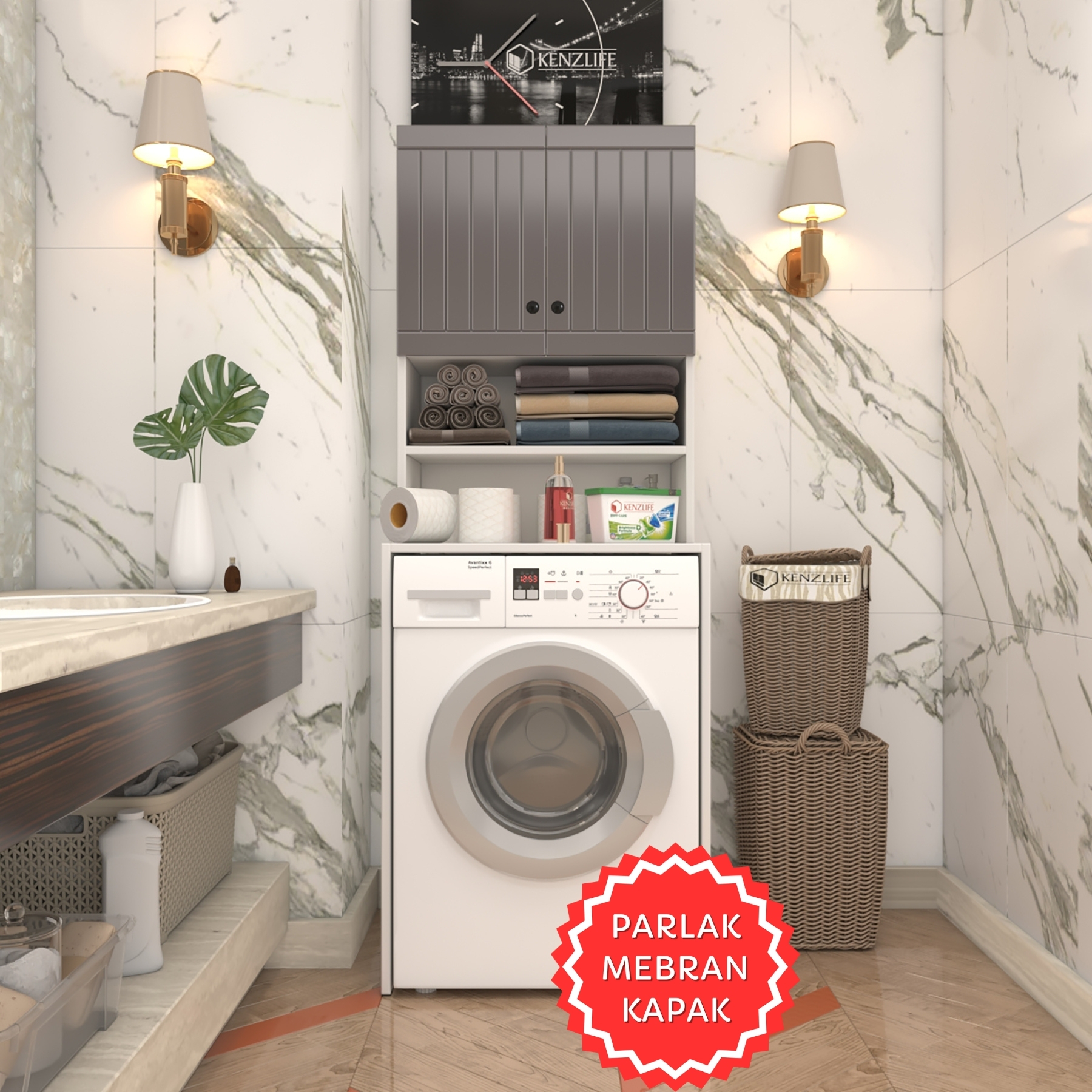 Kenzlife membran çamaşır makinesi dolabı hayzum gribyz çitçit 180*66*55 mebran kapak suntalam gövde