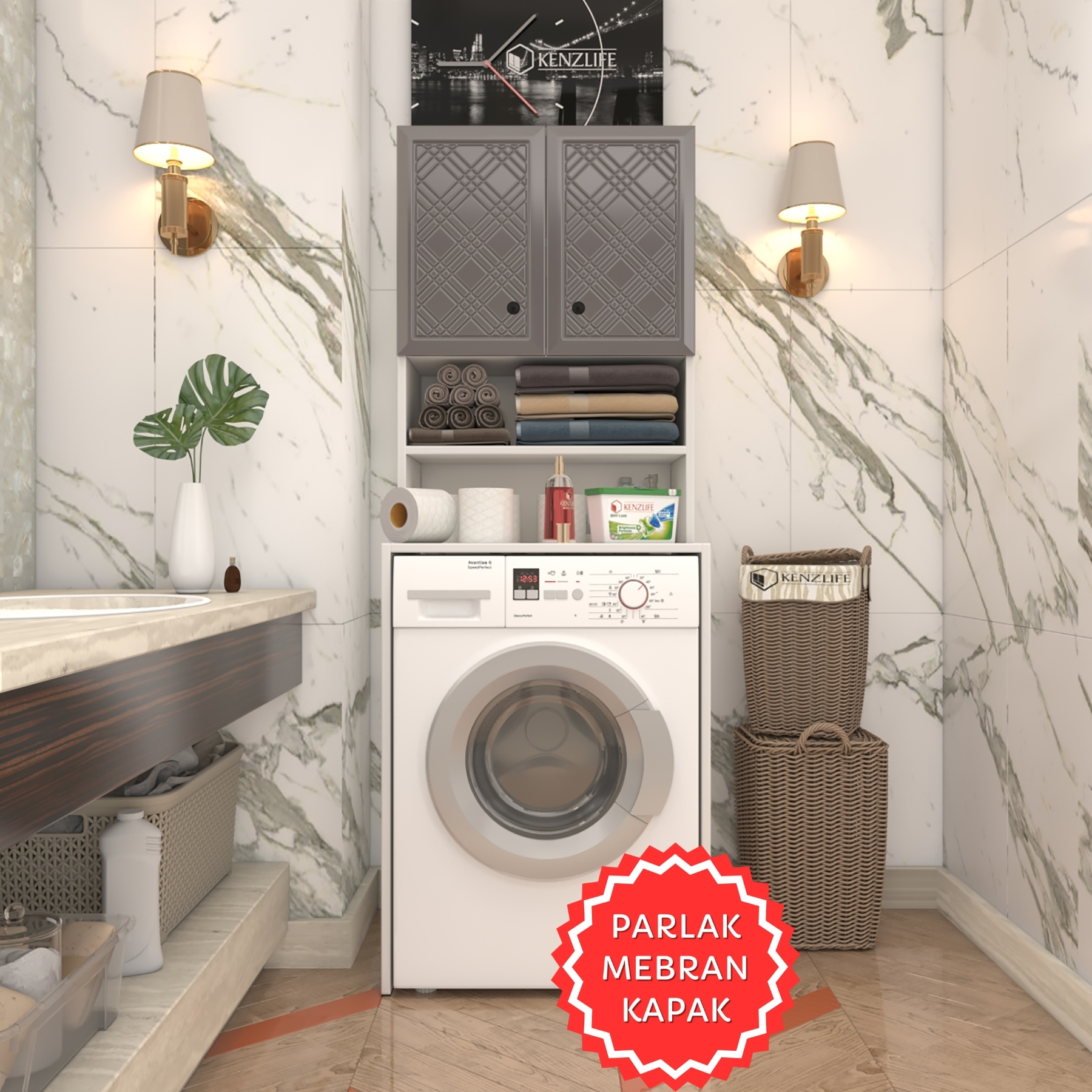 Kenzlife membran çamaşır makinesi dolabı hayzum gribyz hasır 180*66*55 mebran kapak suntalam gövde