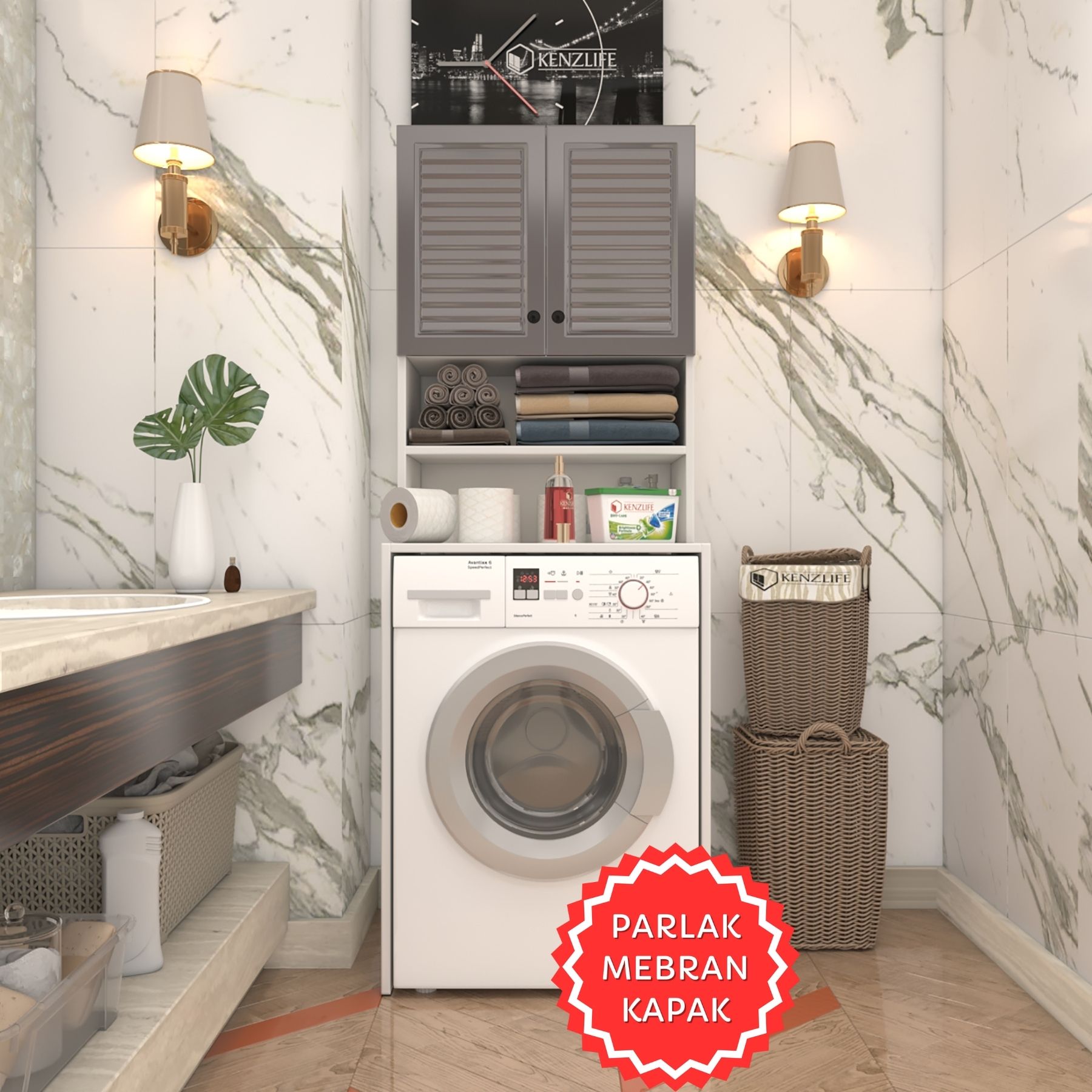 Kenzlife membran çamaşır makinesi dolabı hayzum gribyz panjur 180*66*55 mebran kapak suntalam gövde