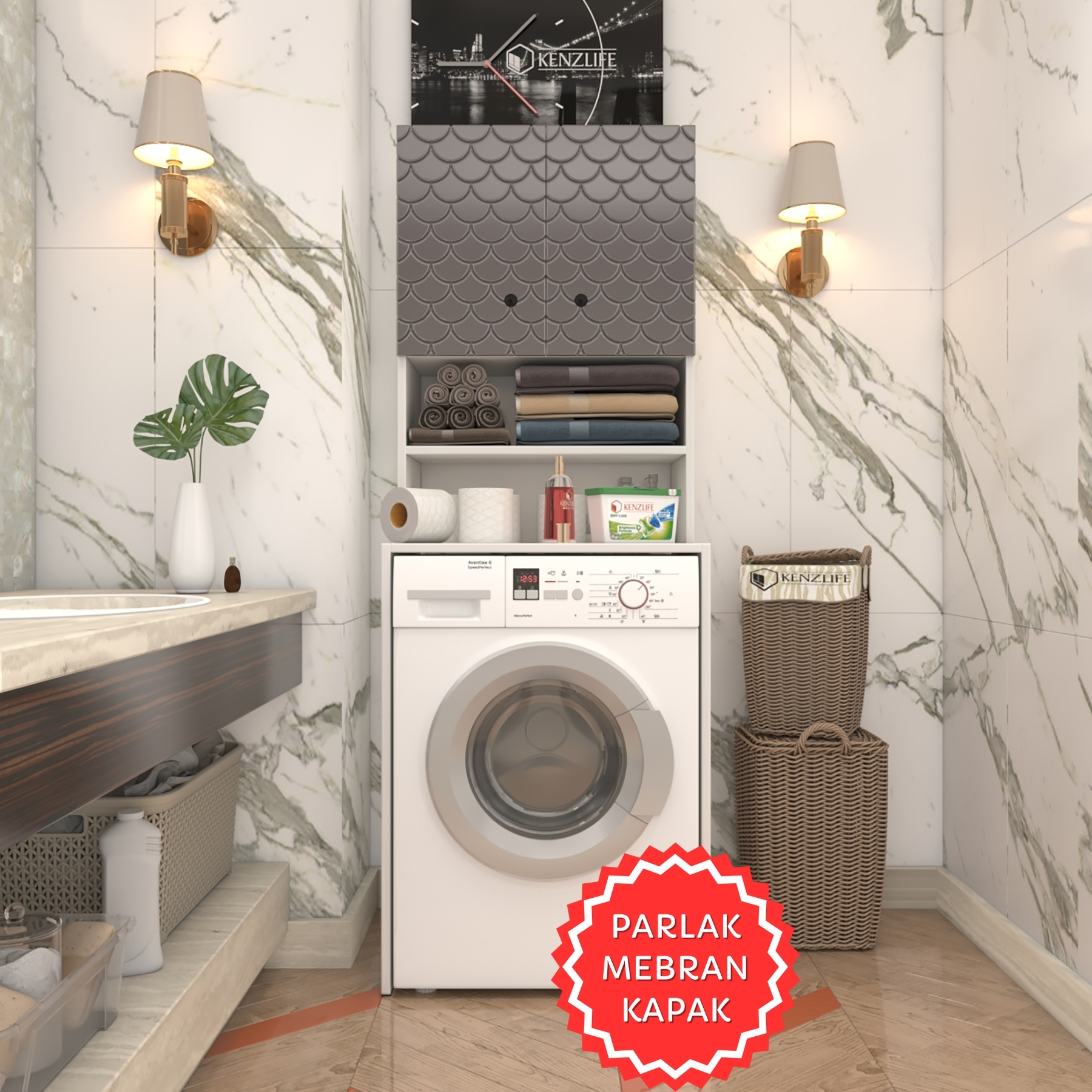 Kenzlife membran çamaşır makinesi dolabı hayzum gribyz petek 180*66*55 mebran kapak suntalam gövde