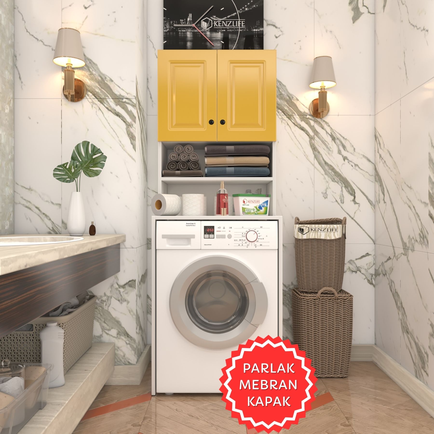 Kenzlife membran çamaşır makinesi dolabı hayzum hrdbyz çerçeve 180*66*55 mebran kapak suntalam gövde