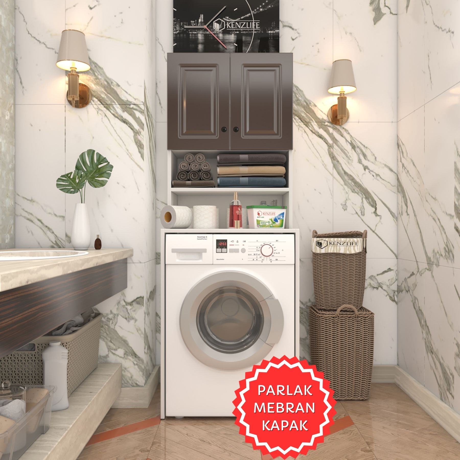 Kenzlife membran çamaşır makinesi dolabı hayzum khvbyz çerçeve 180*66*55 mebran kapak suntalam gövde