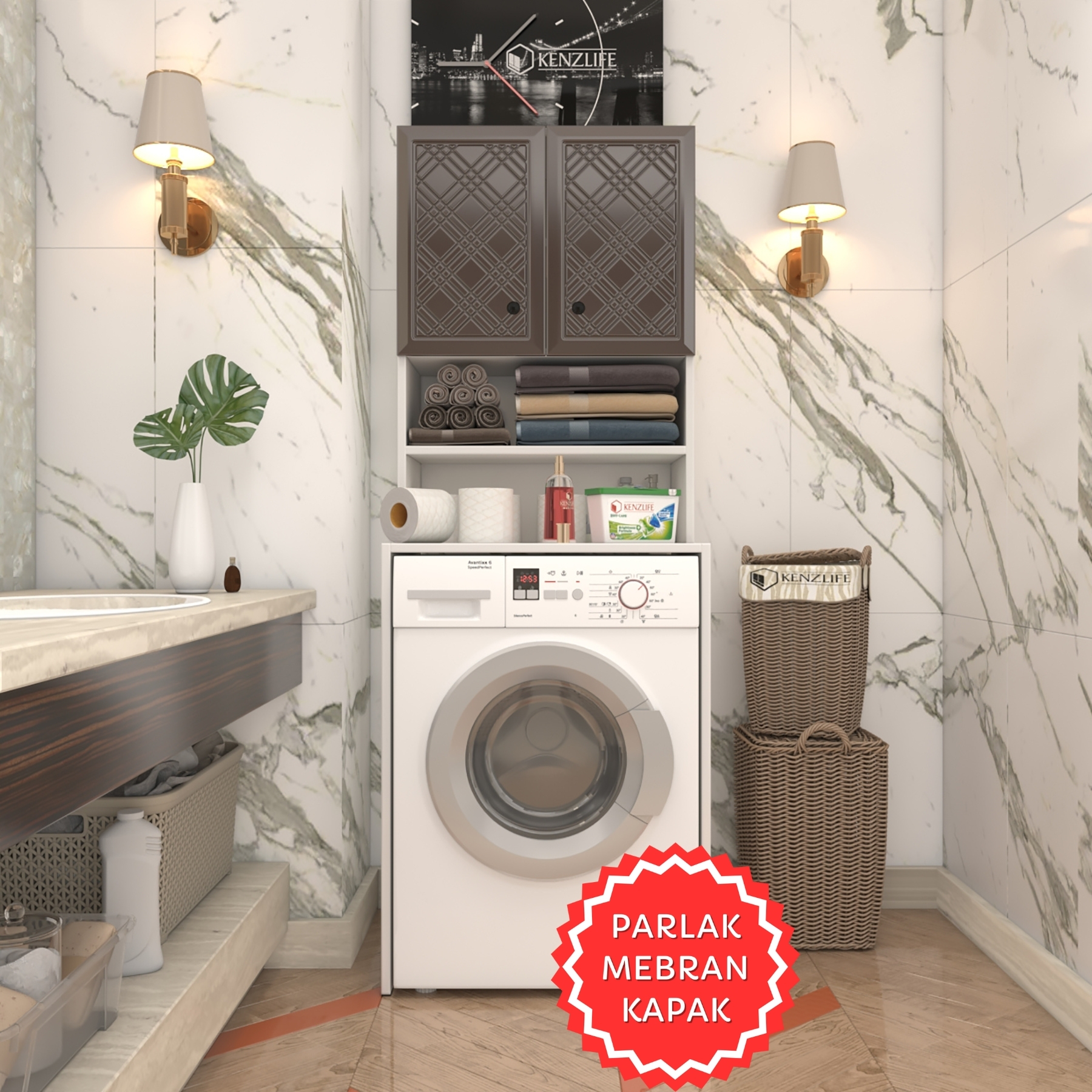 Kenzlife membran çamaşır makinesi dolabı hayzum khvbyz hasır 180*66*55 mebran kapak suntalam gövde