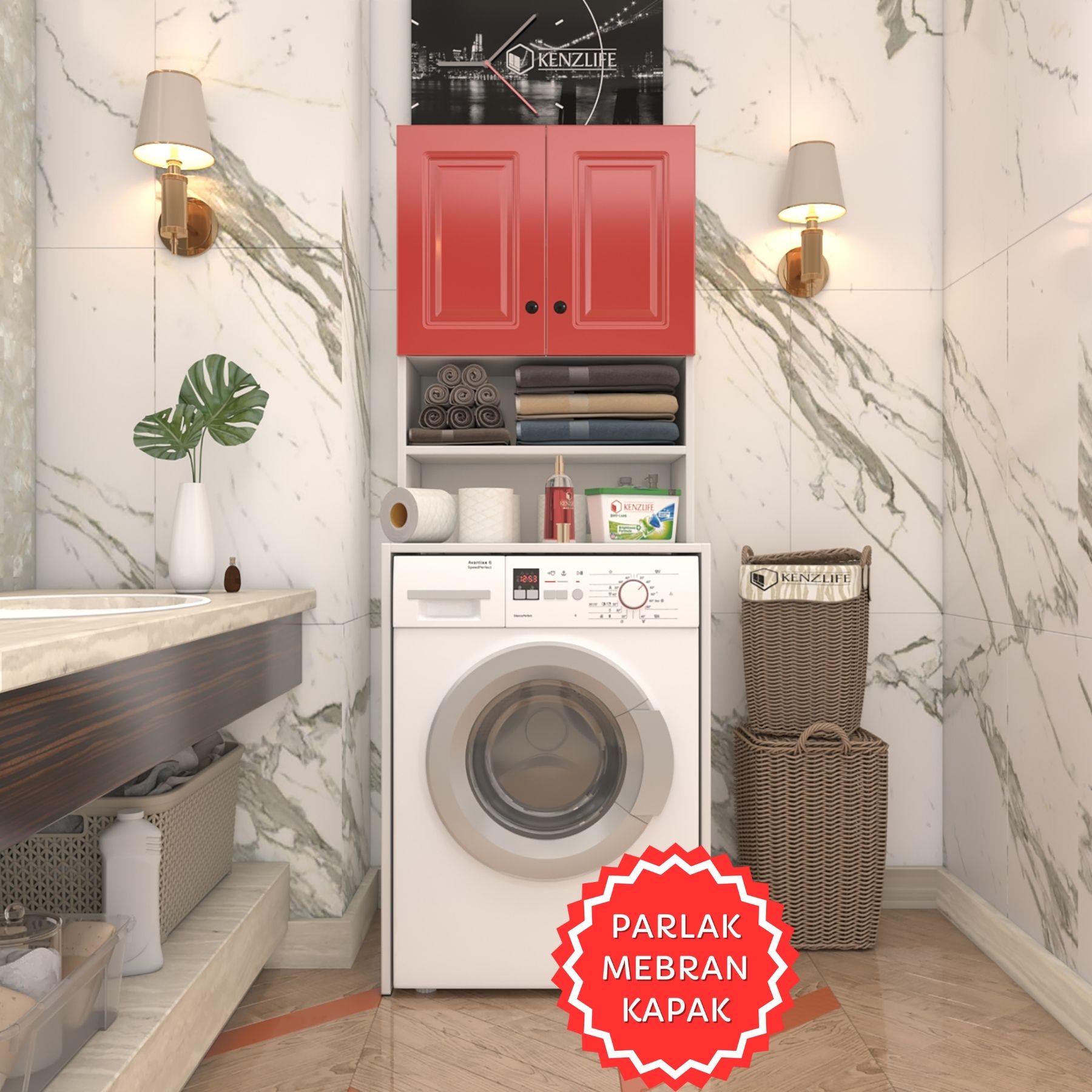 Kenzlife membran çamaşır makinesi dolabı hayzum krmbyz çerçeve 180*66*55 mebran kapak suntalam gövde
