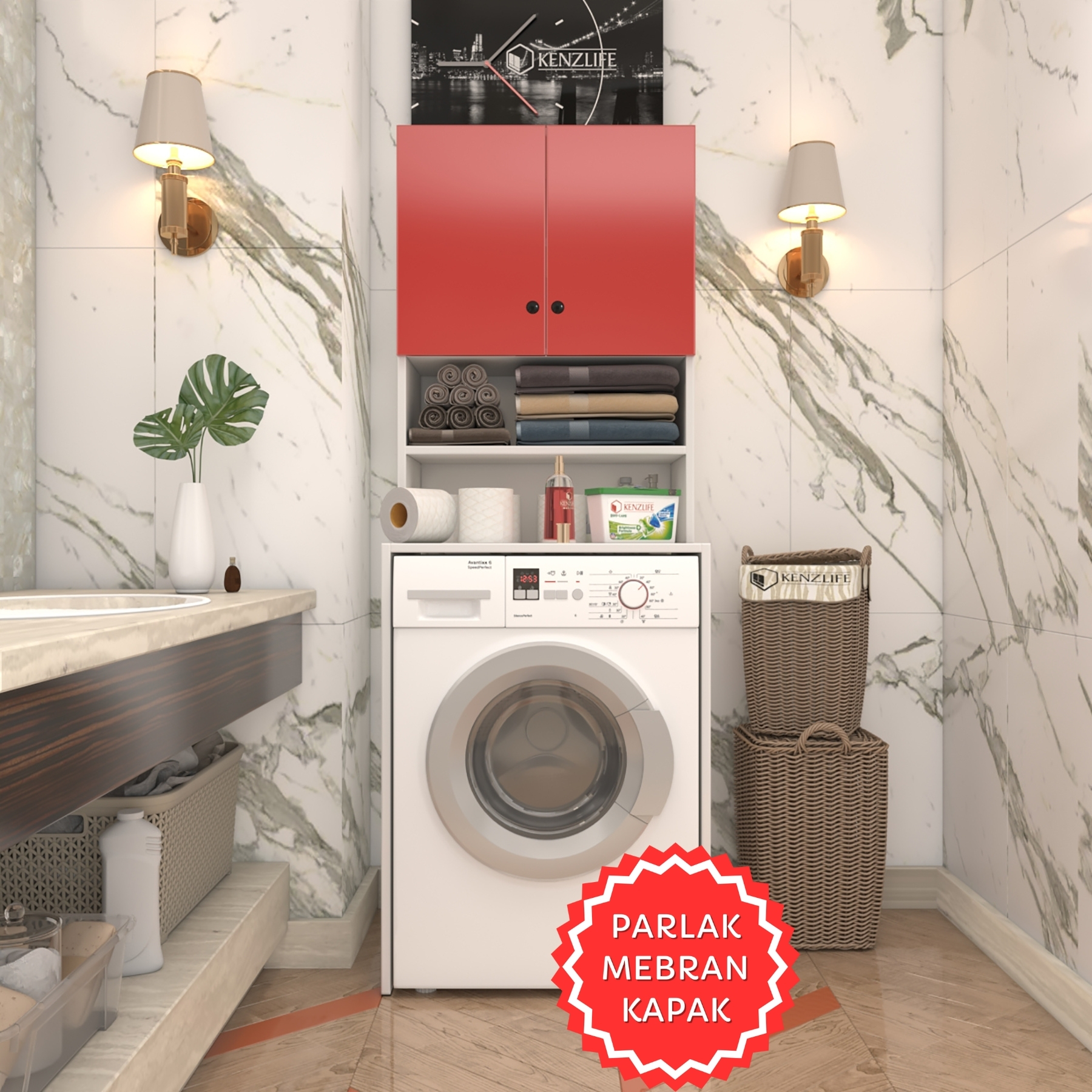 Kenzlife membran çamaşır makinesi dolabı hayzum krmbyz düz 180*66*55 mebran kapak suntalam gövde