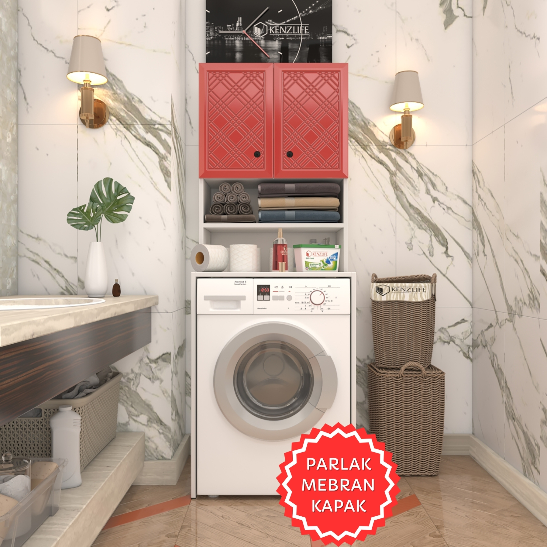 Kenzlife membran çamaşır makinesi dolabı hayzum krmbyz hasır 180*66*55 mebran kapak suntalam gövde