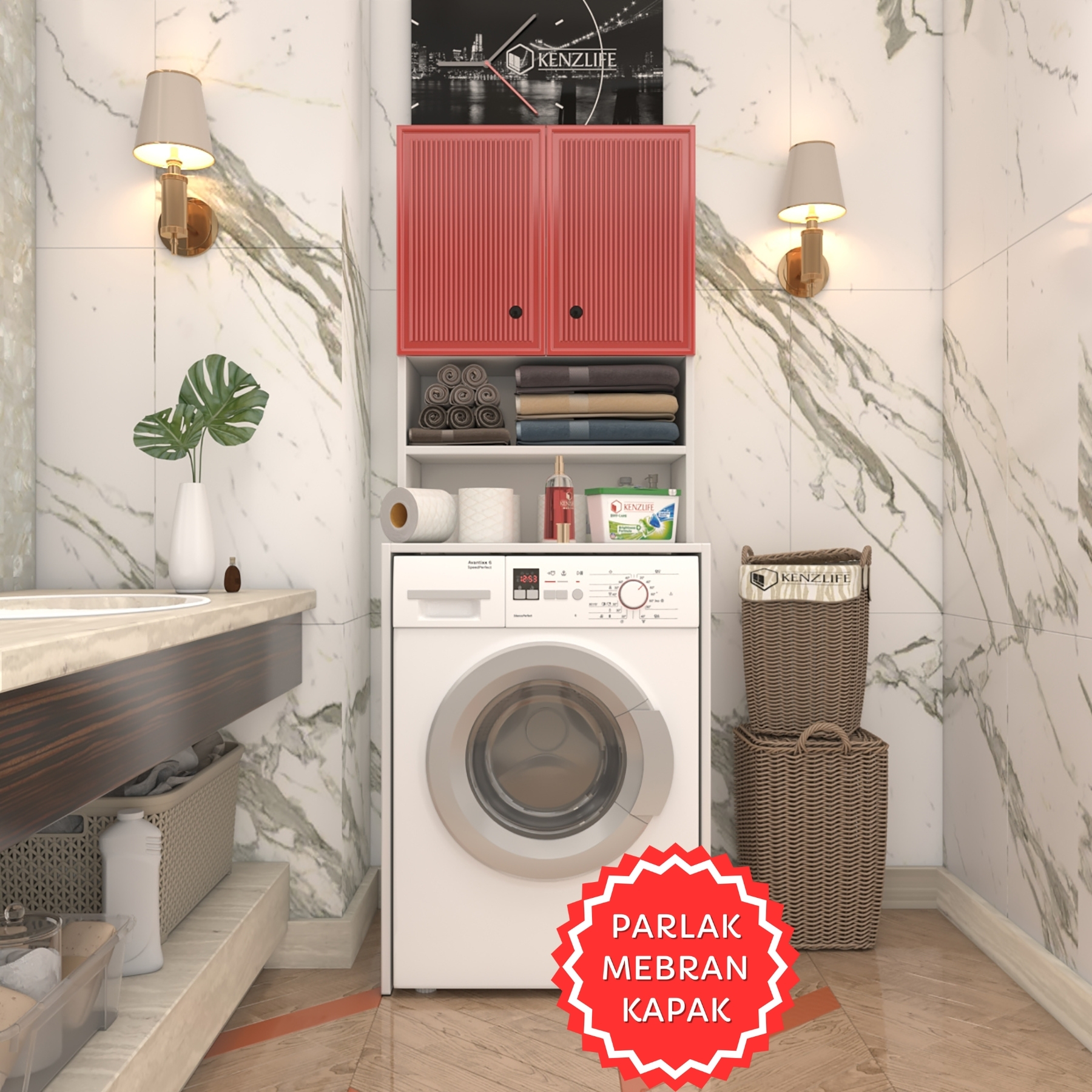Kenzlife membran çamaşır makinesi dolabı hayzum krmbyz inceince 180*66*55 mebran kapak suntalam gövde