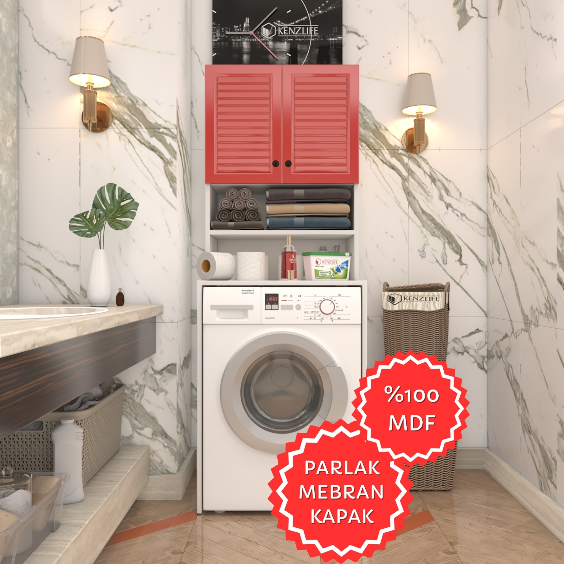 Kenzlife membran çamaşır makinesi dolabı hayzum krmbyz panjur 180*66*55 mebran kapak MDF gövde