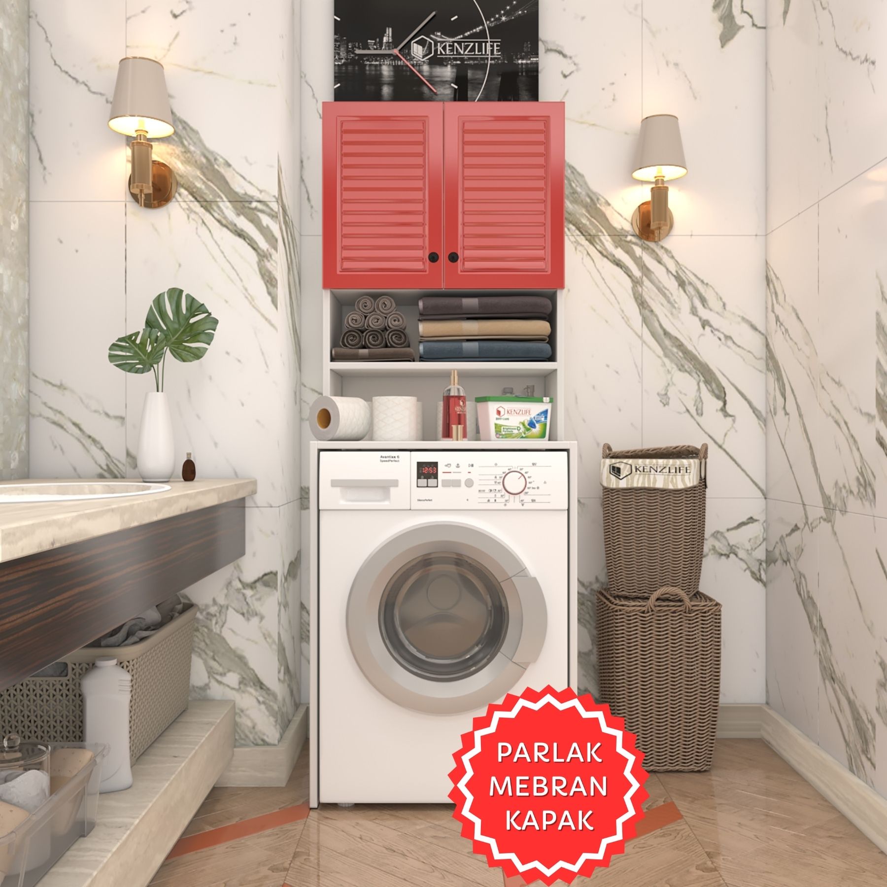 Kenzlife membran çamaşır makinesi dolabı hayzum krmbyz panjur 180*66*55 mebran kapak suntalam gövde