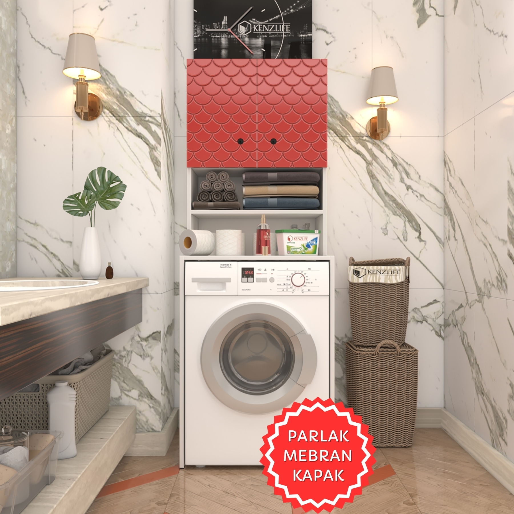 Kenzlife membran çamaşır makinesi dolabı hayzum krmbyz petek 180*66*55 mebran kapak suntalam gövde