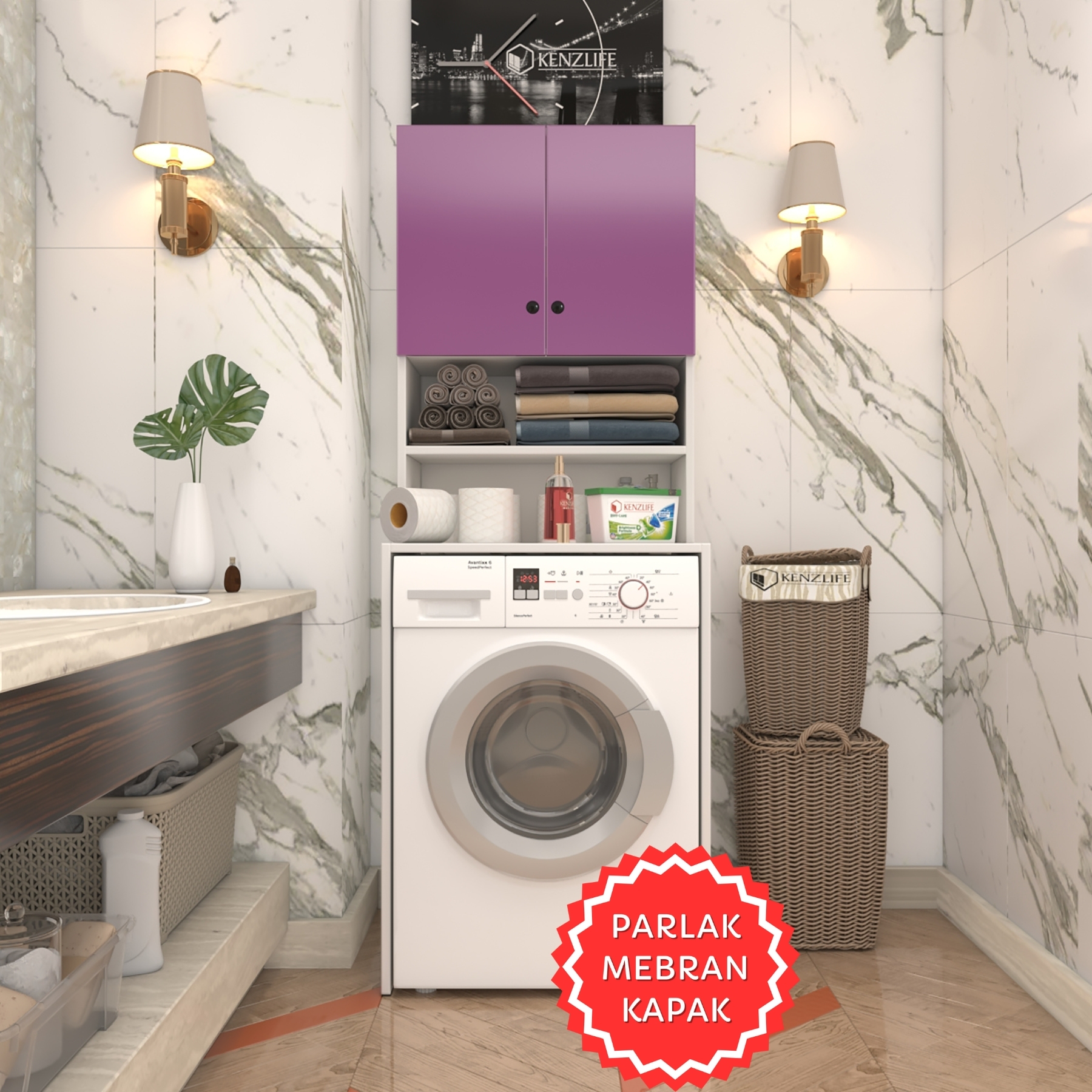 Kenzlife membran çamaşır makinesi dolabı hayzum llabyz düz 180*66*55 mebran kapak suntalam gövde