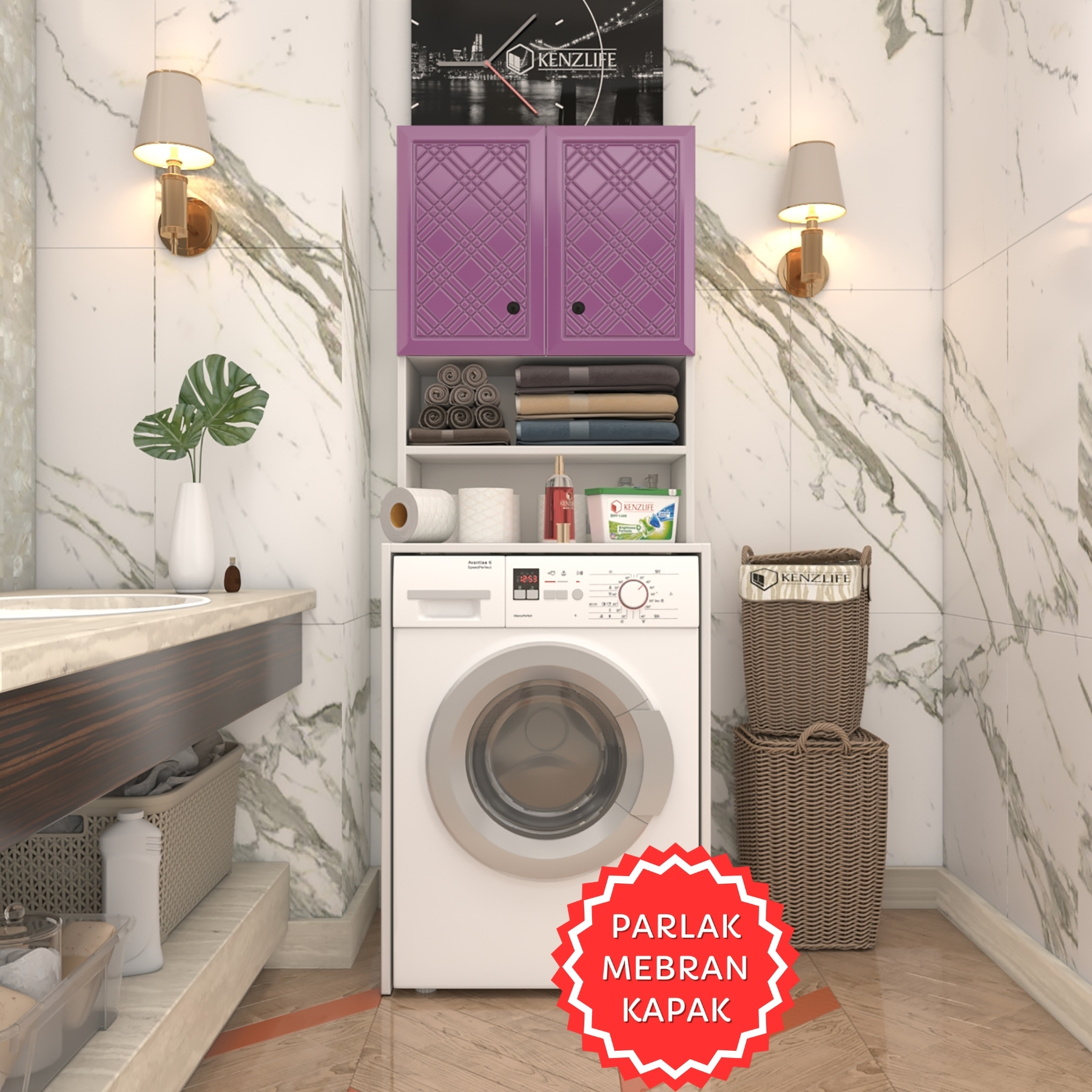 Kenzlife membran çamaşır makinesi dolabı hayzum llabyz hasır 180*66*55 mebran kapak suntalam gövde