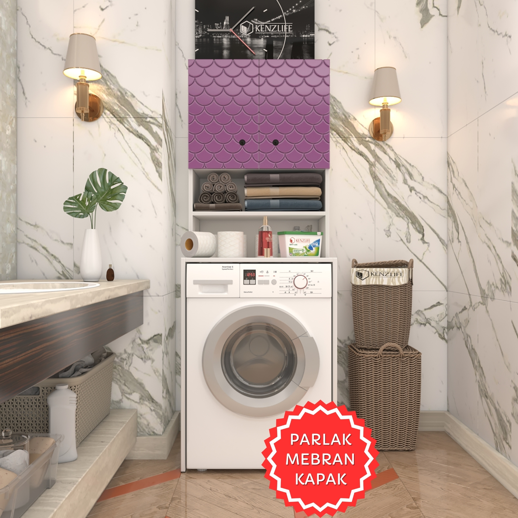 Kenzlife membran çamaşır makinesi dolabı hayzum llabyz petek 180*66*55 mebran kapak suntalam gövde