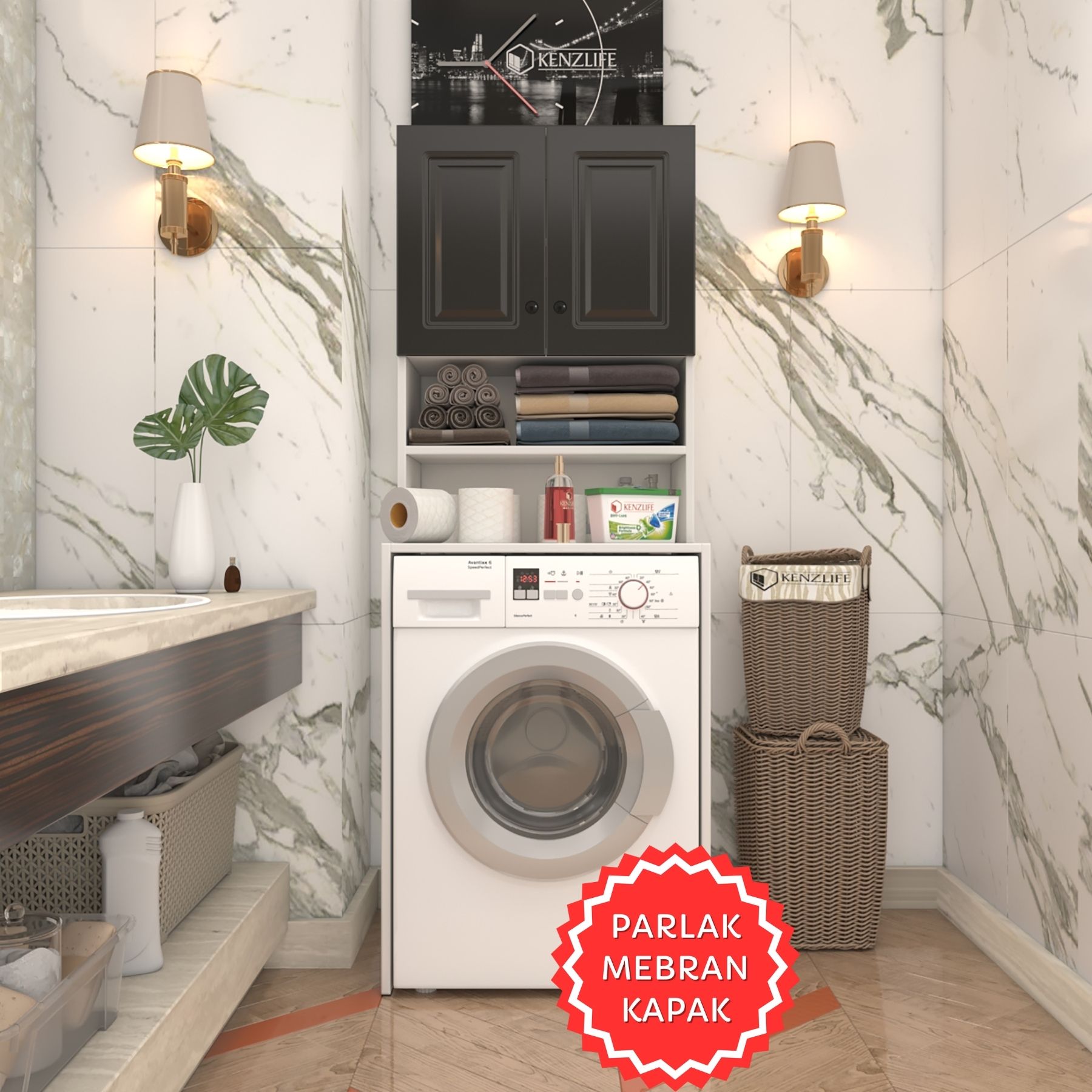 Kenzlife membran çamaşır makinesi dolabı hayzum syhbyz çerçeve 180*66*55 mebran kapak suntalam gövde