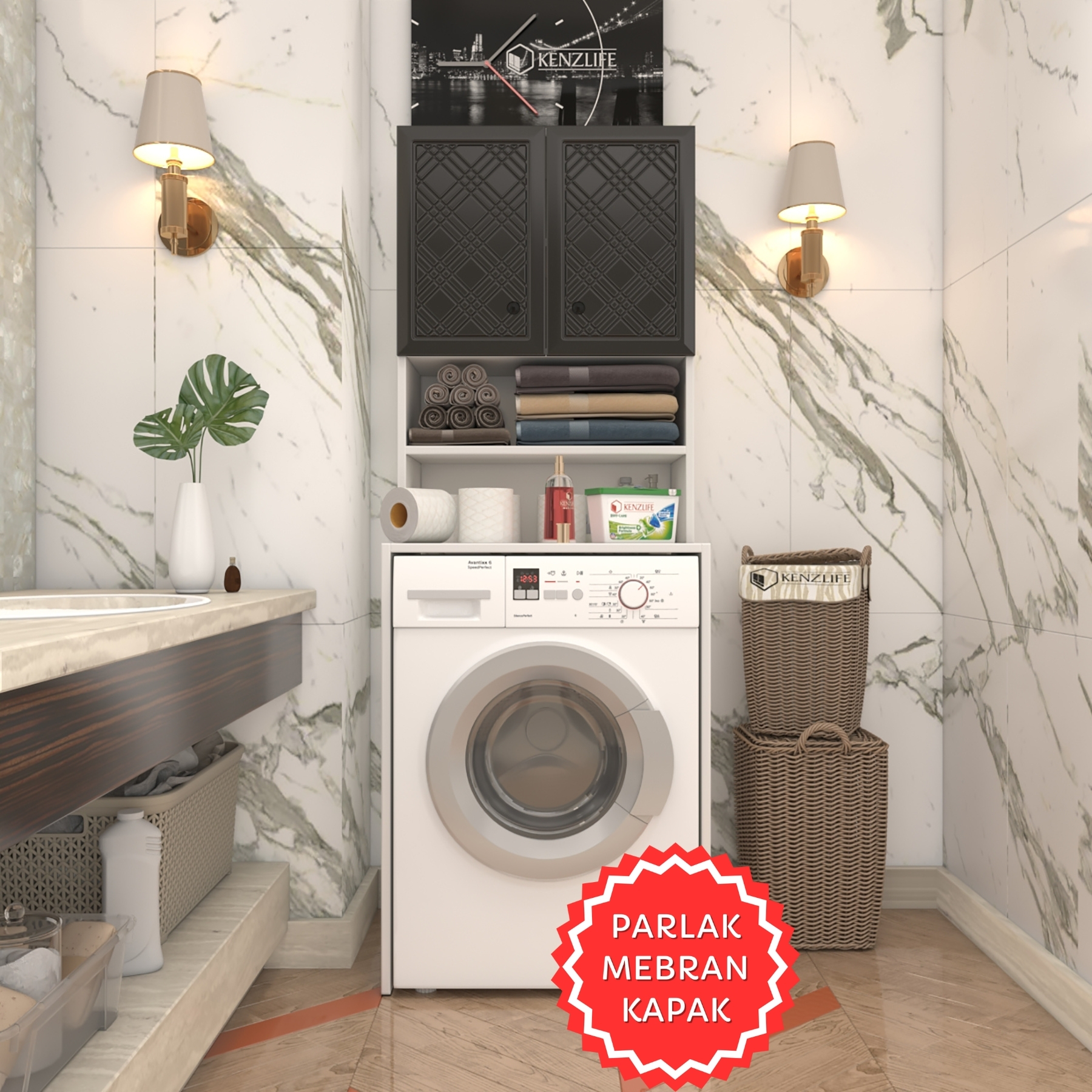Kenzlife membran çamaşır makinesi dolabı hayzum syhbyz hasır 180*66*55 mebran kapak suntalam gövde
