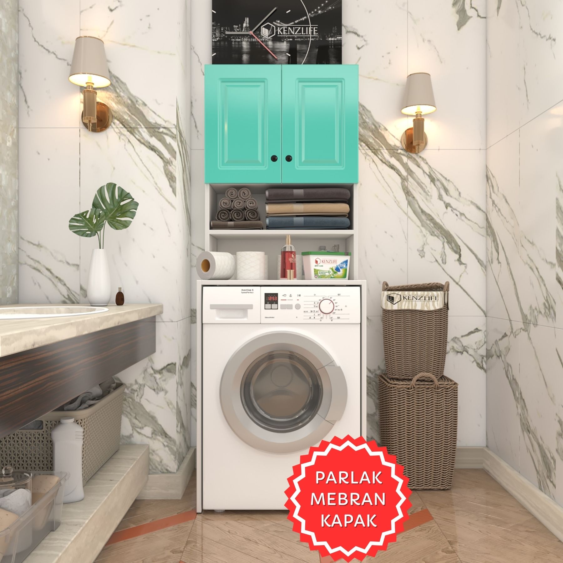 Kenzlife membran çamaşır makinesi dolabı hayzum trkbyz çerçeve 180*66*55 mebran kapak suntalam gövde