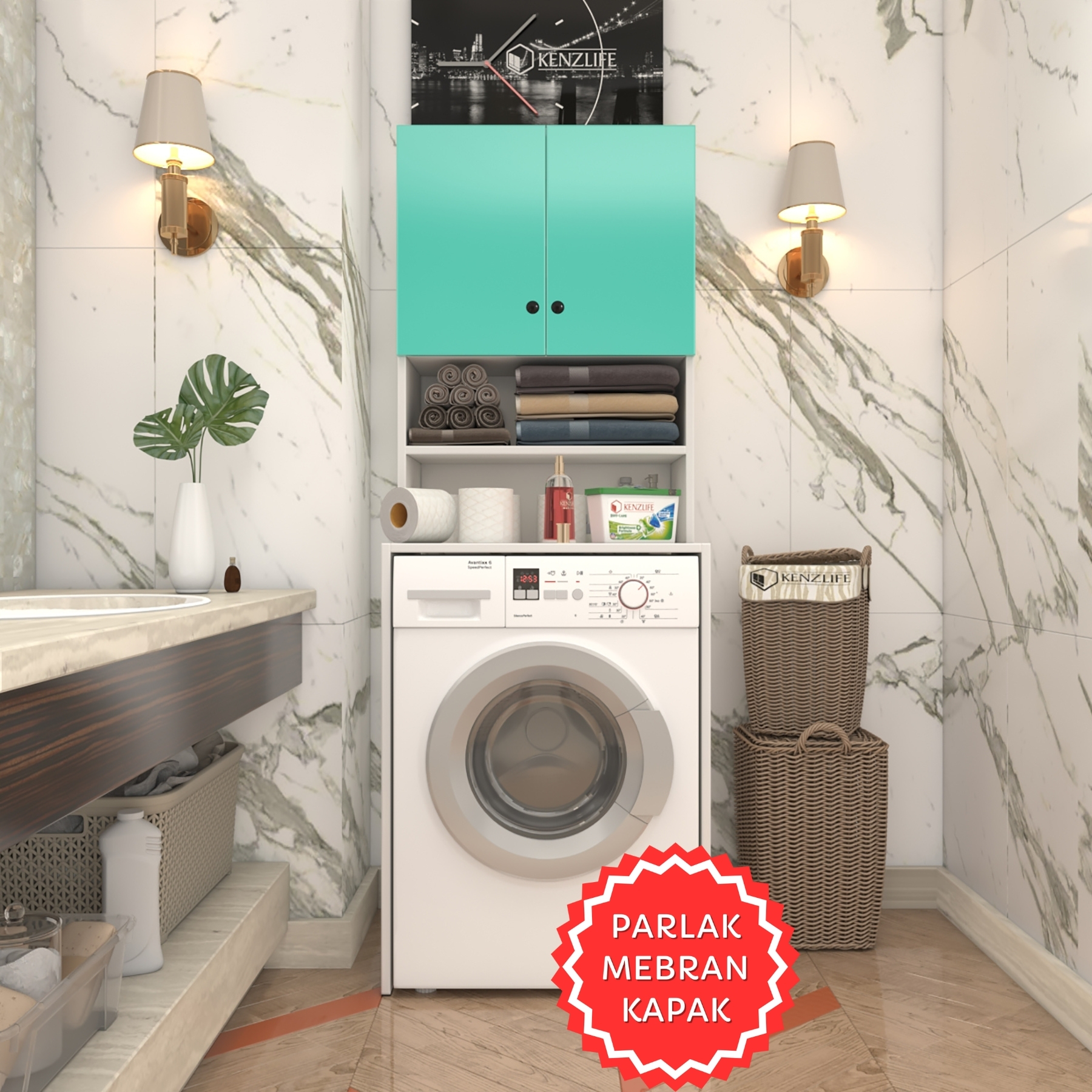 Kenzlife membran çamaşır makinesi dolabı hayzum trkbyz düz 180*66*55 mebran kapak suntalam gövde