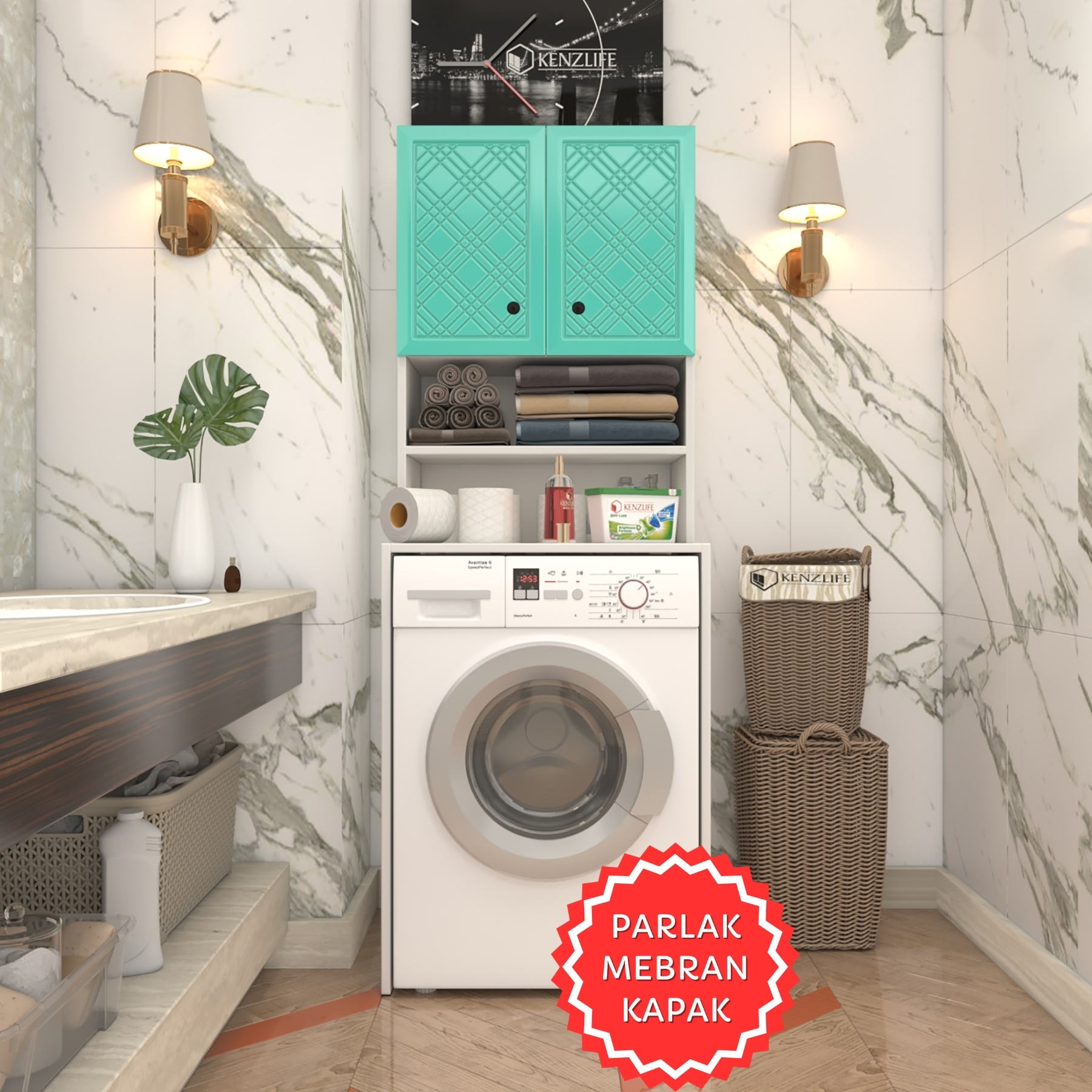 Kenzlife membran çamaşır makinesi dolabı hayzum trkbyz hasır 180*66*55 mebran kapak suntalam gövde