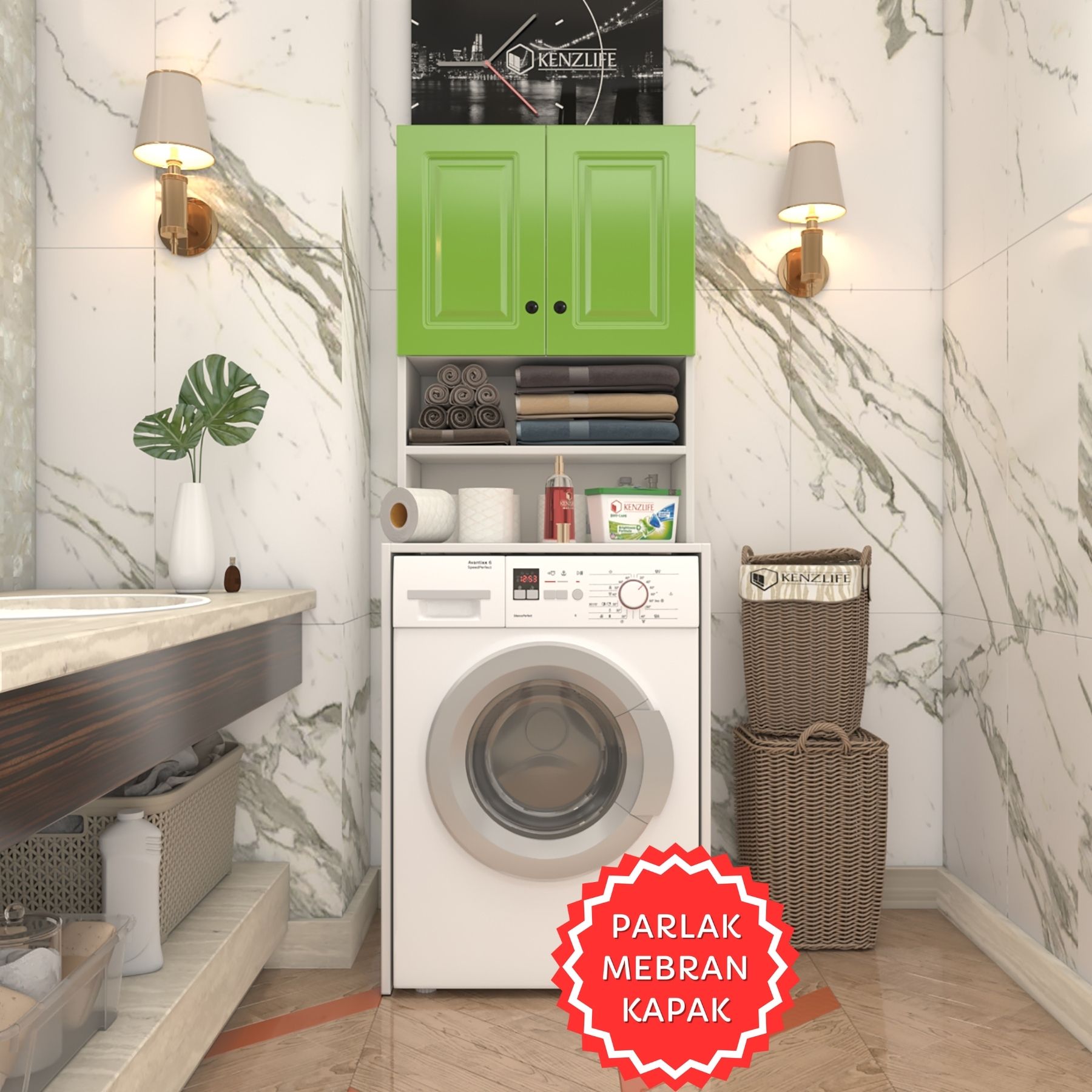 Kenzlife membran çamaşır makinesi dolabı hayzum yşlbyz çerçeve 180*66*55 mebran kapak suntalam gövde