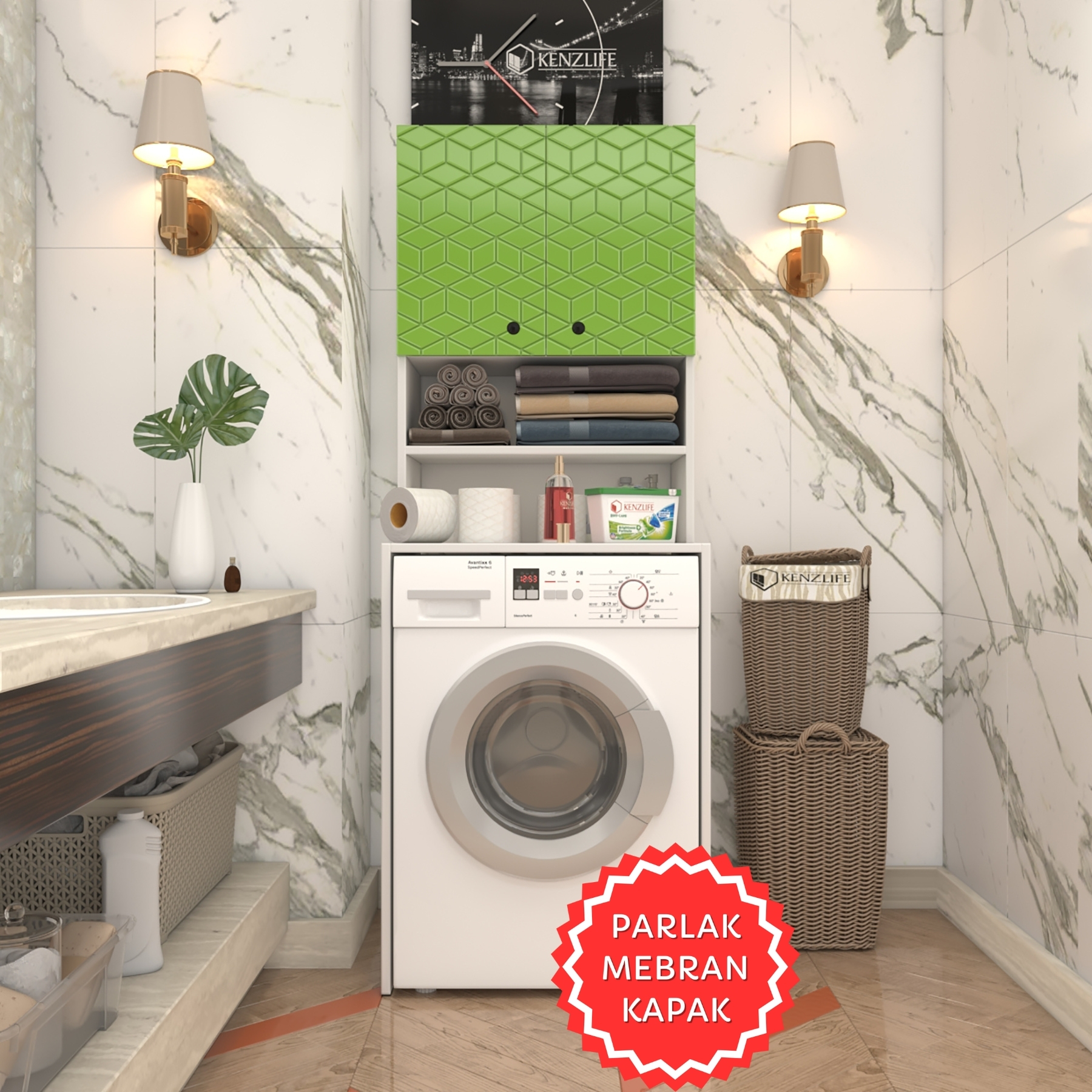 Kenzlife membran çamaşır makinesi dolabı hayzum yşlbyz küpşeker 180*66*55 mebran kapak suntalam gövde