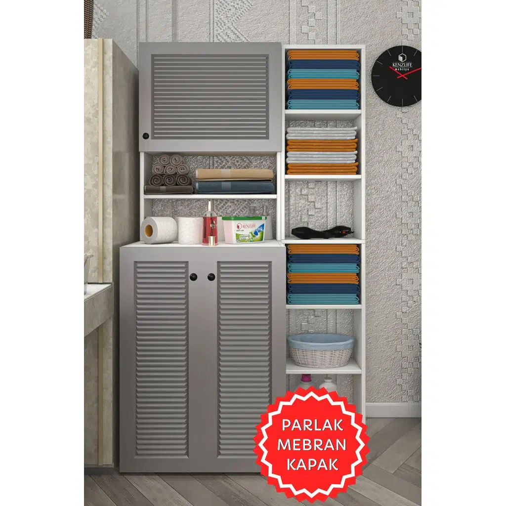 Kenzlife membran çamaşır makinesi dolabı kasparovmaks gribyz panjur 180*096*55-20 mebran kapak MDF gövde banyo kapaklı arkalıksız