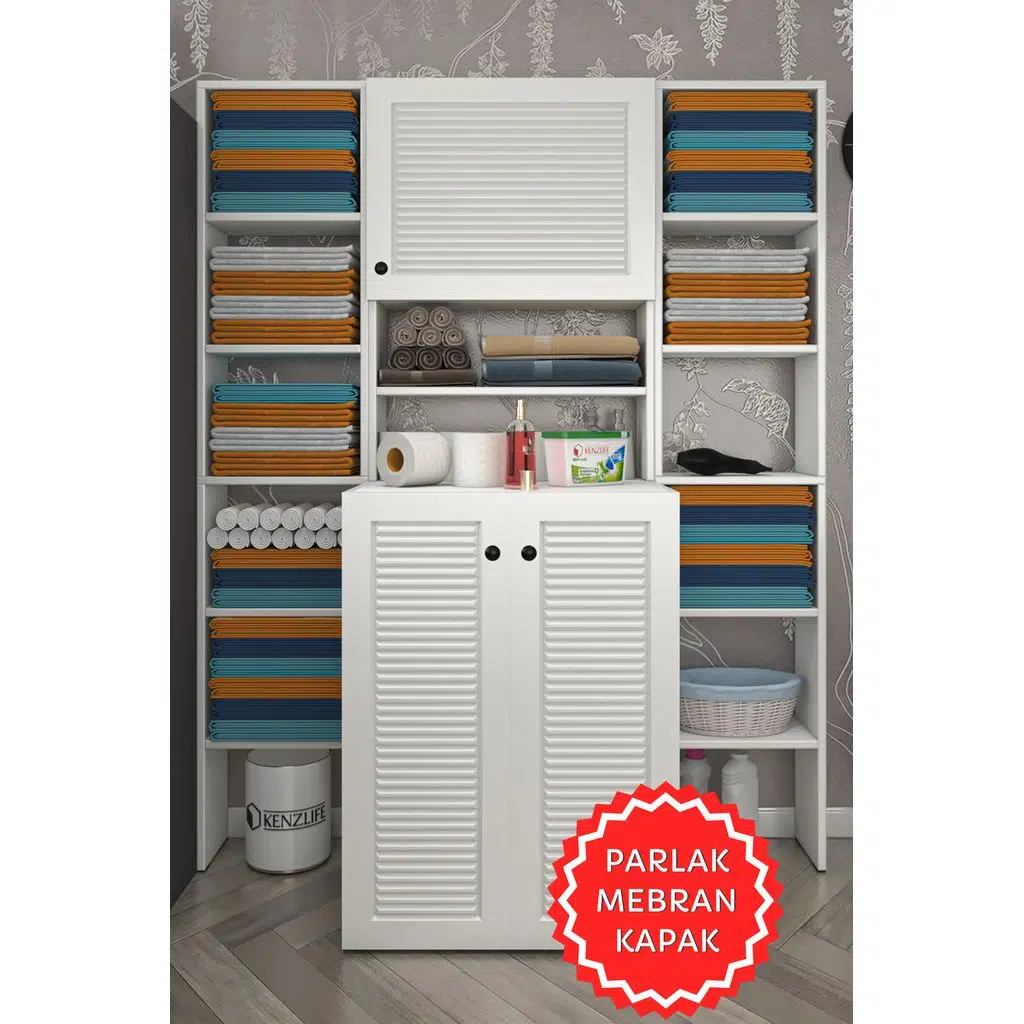 Kenzlife membran çamaşır makinesi dolabı kasparovmaksduble byzbyz panjur 180*126*55-20 mebran kapak MDF gövde banyo kapaklı arkalıksız