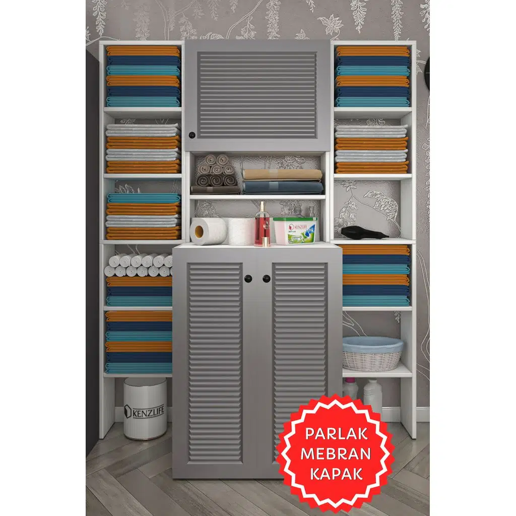 Kenzlife membran çamaşır makinesi dolabı kasparovmaksduble gribyz panjur 180*126*55-20 mebran kapak suntalam gövde banyo kapaklı arkalıksız