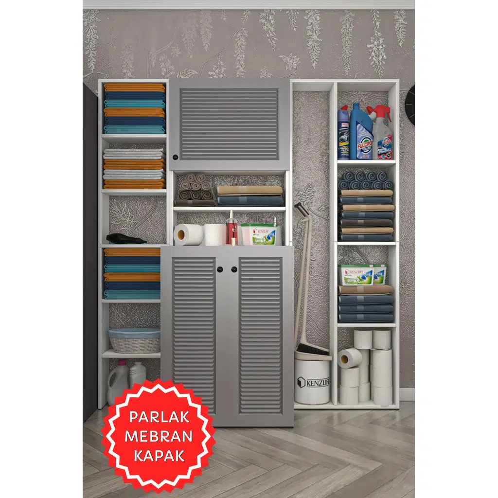 Kenzlife membran çamaşır makinesi dolabı kasparovmega gribyz panjur 180*156*55-20 mebran kapak MDF gövde banyo kapaklı arkalıksız