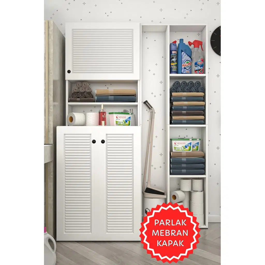 Kenzlife membran çamaşır makinesi dolabı kasparovsüpürge byzbyz panjur 180*126*55-20 mebran kapak MDF gövde banyo kapaklı arkalıksız