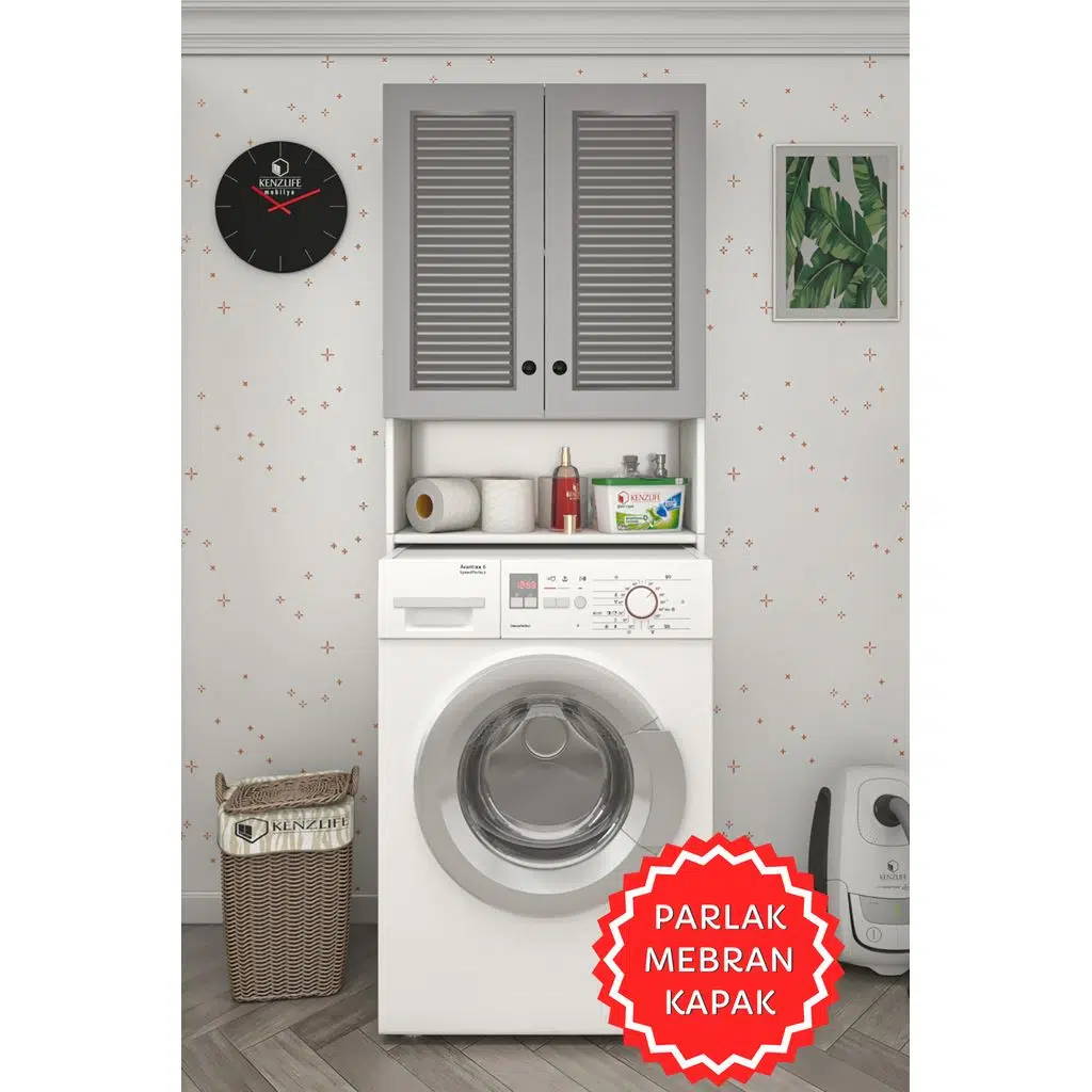 Kenzlife membran çamaşır makinesi dolabı sinem gribyz panjur 180*066*30 mebran kapak MDF gövde kiler kapaklı arkalıklı