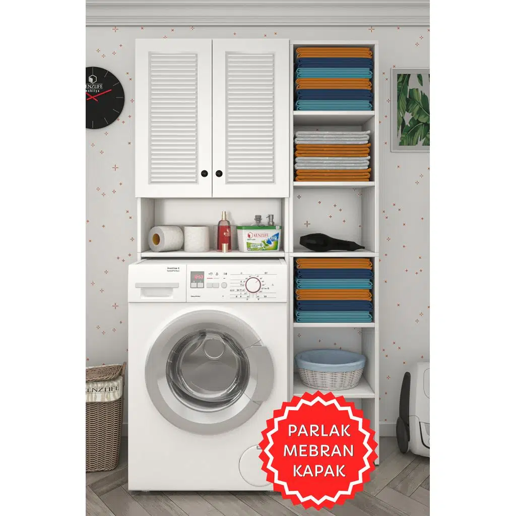 Kenzlife membran çamaşır makinesi dolabı sinemmaks byzbyz panjur 180*096*30 mebran kapak MDF gövde kapaklı arkalıklı raflı