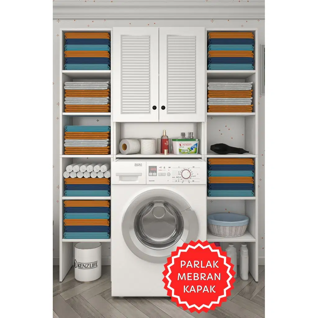 Kenzlife membran çamaşır makinesi dolabı sinemmaksduble byzbyz panjur 180*126*30 mebran kapak MDF gövde kapaklı arkalıklı raflı